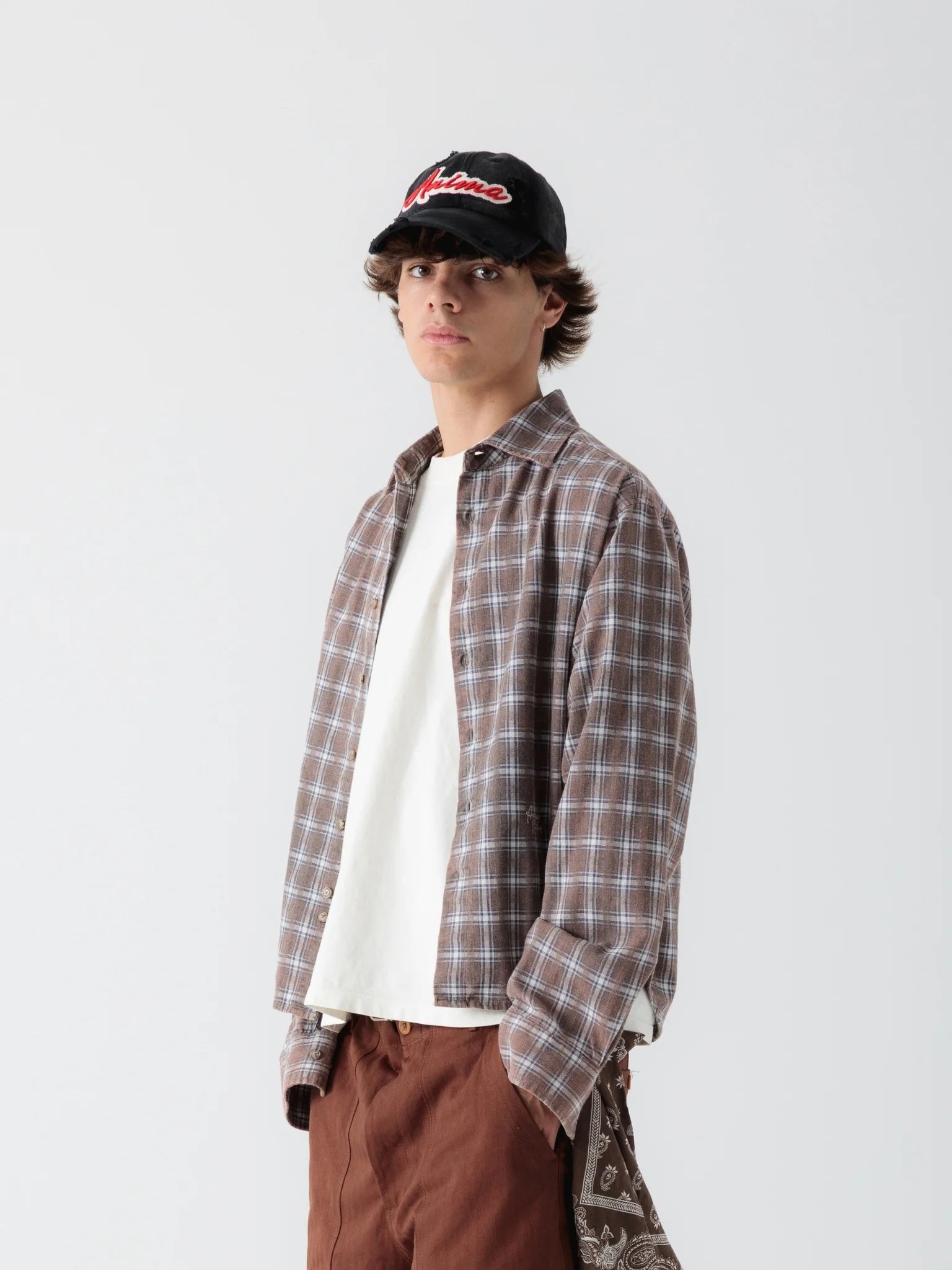 Brown Crop Flannel Checked Shirt