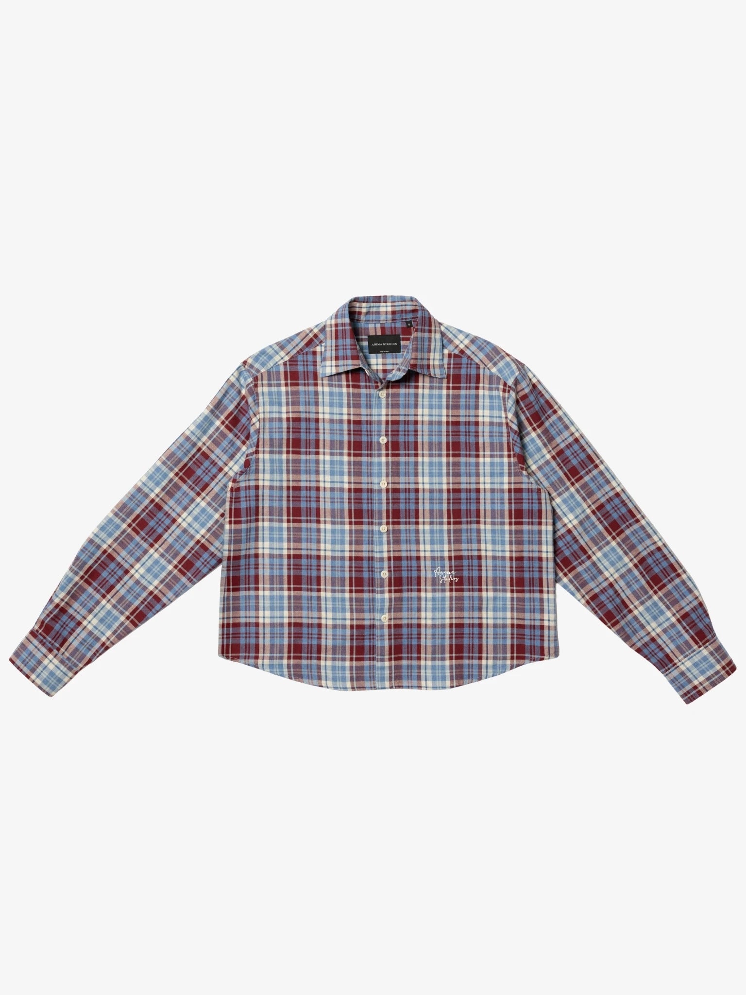 Red-Blue Cropped Checked Shirt