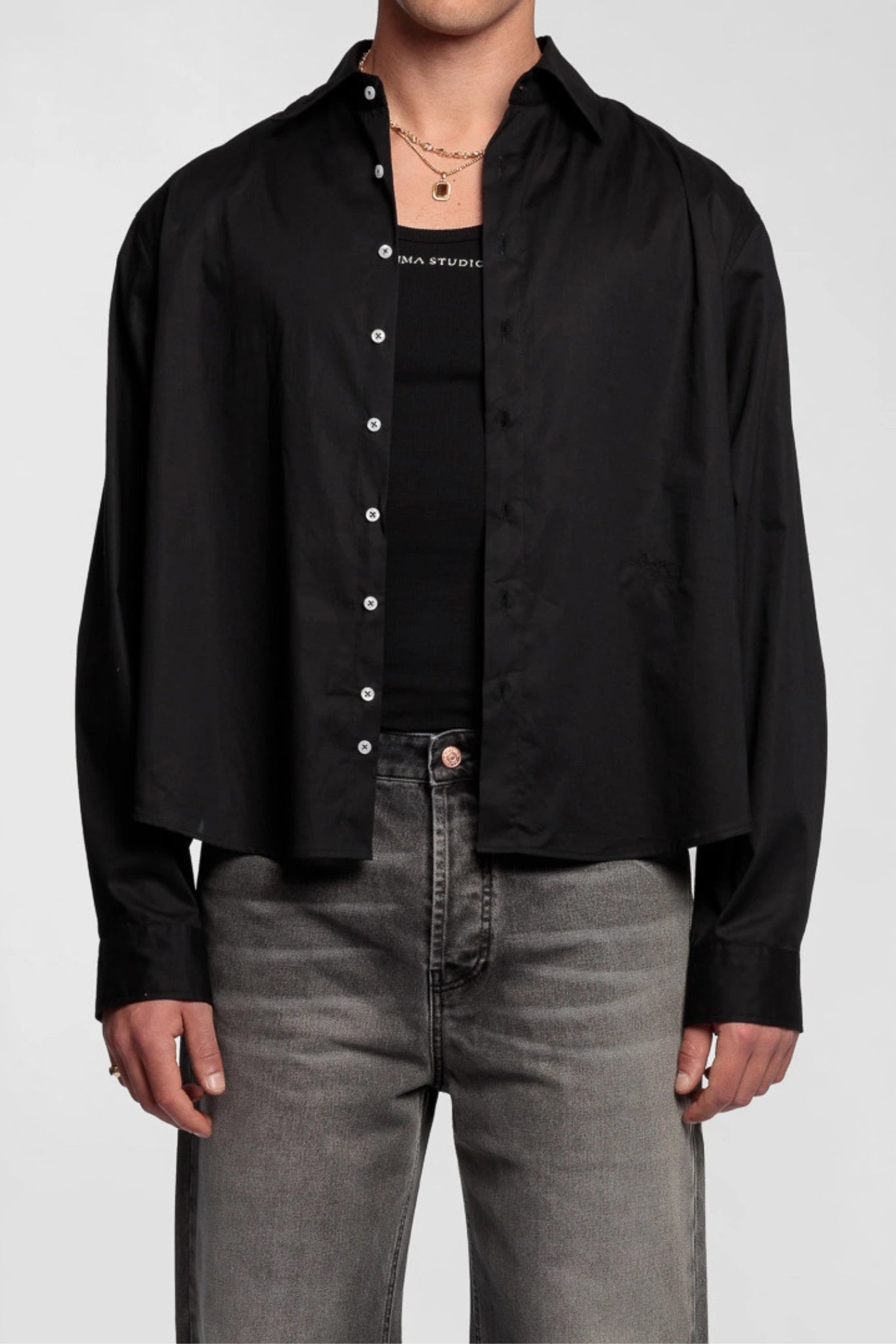 Black Cropped Cotton Shirt