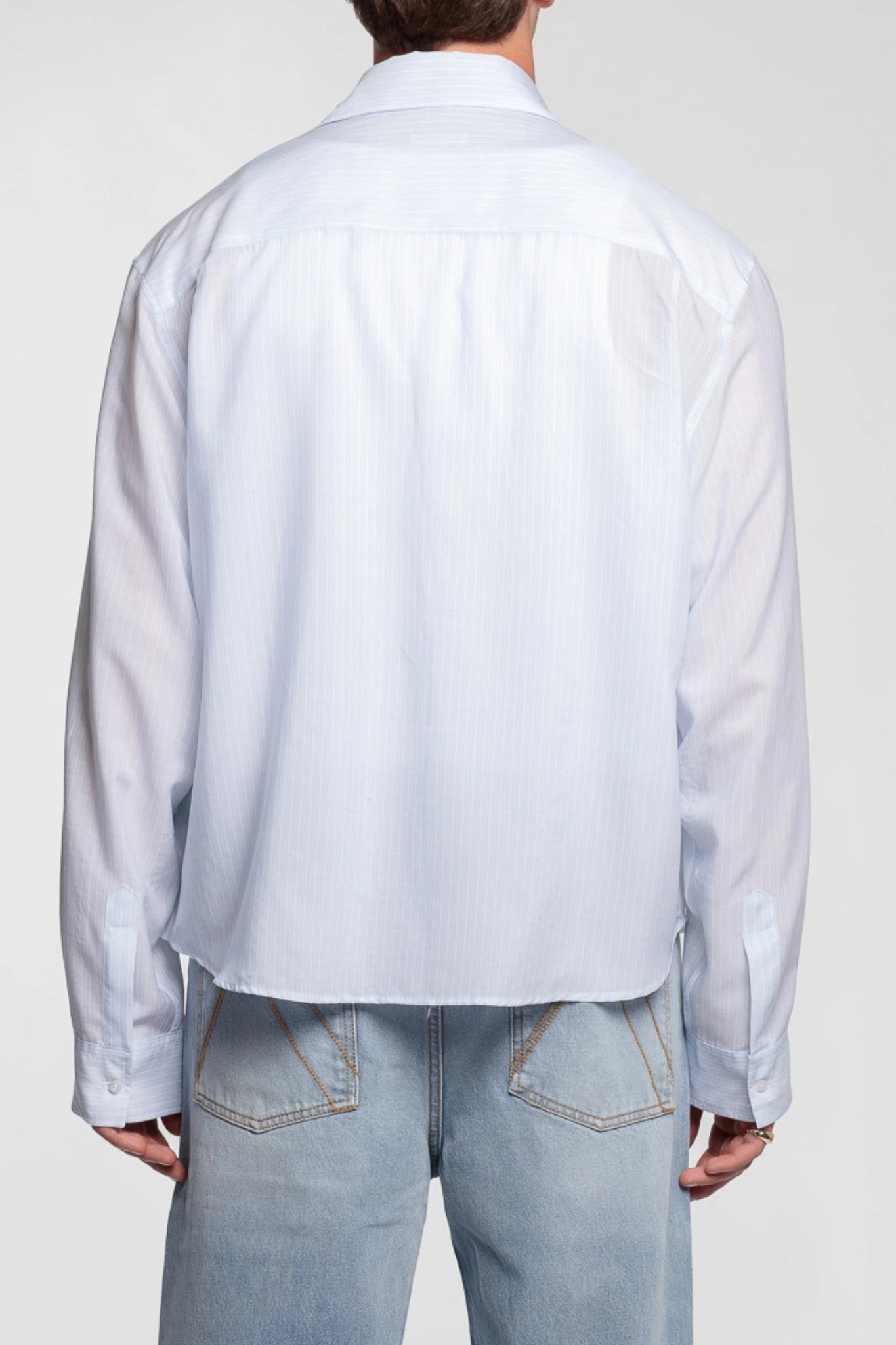 Blue Cropped Shirt White Stripes