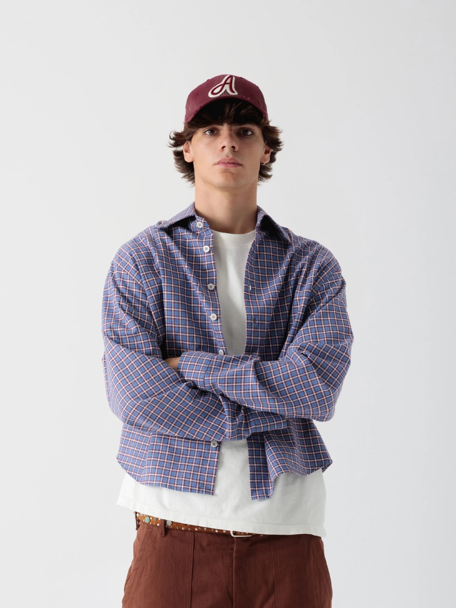 Blue Cropped Checked Shirt