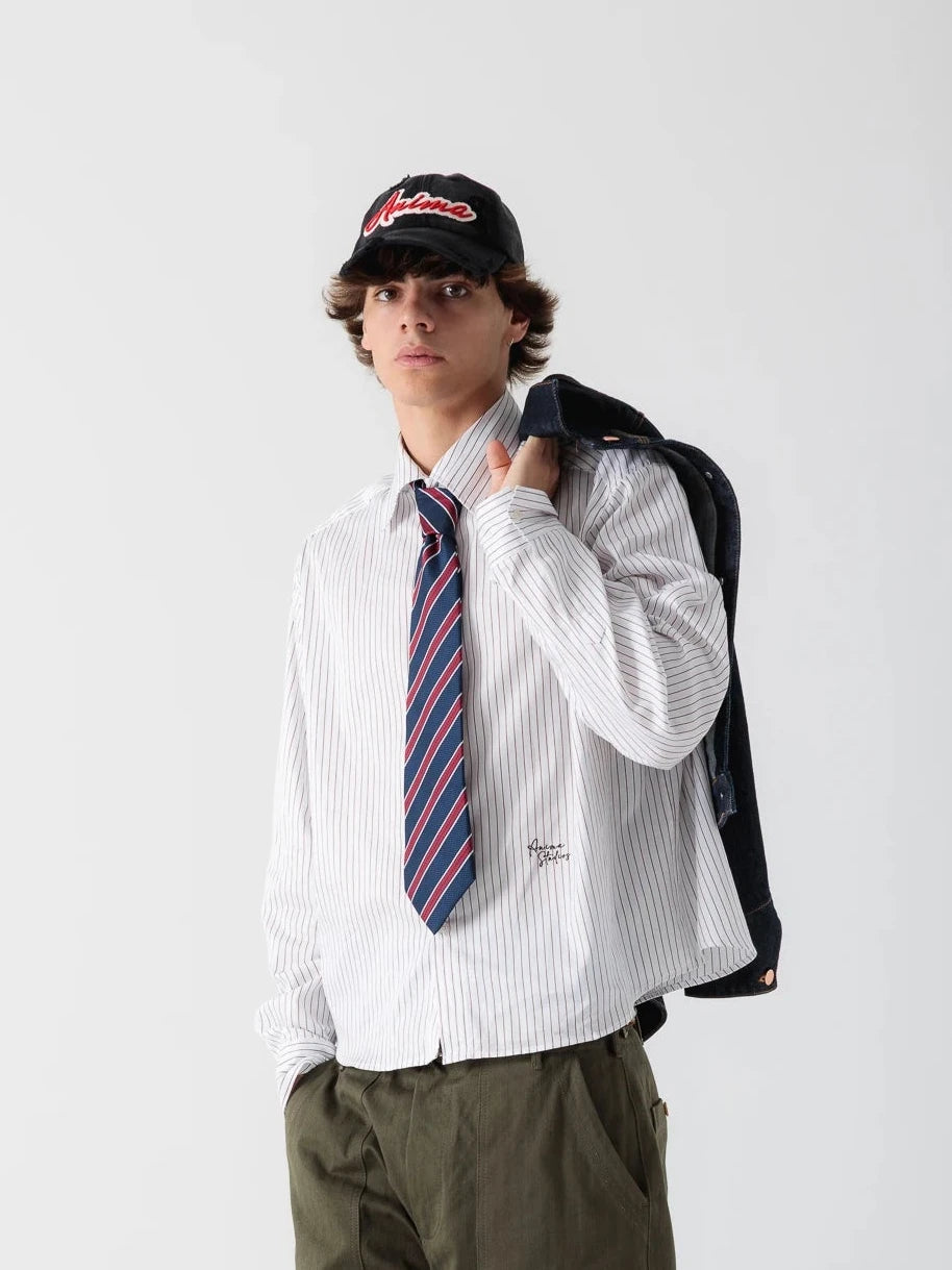 White Cropped Striped Shirt