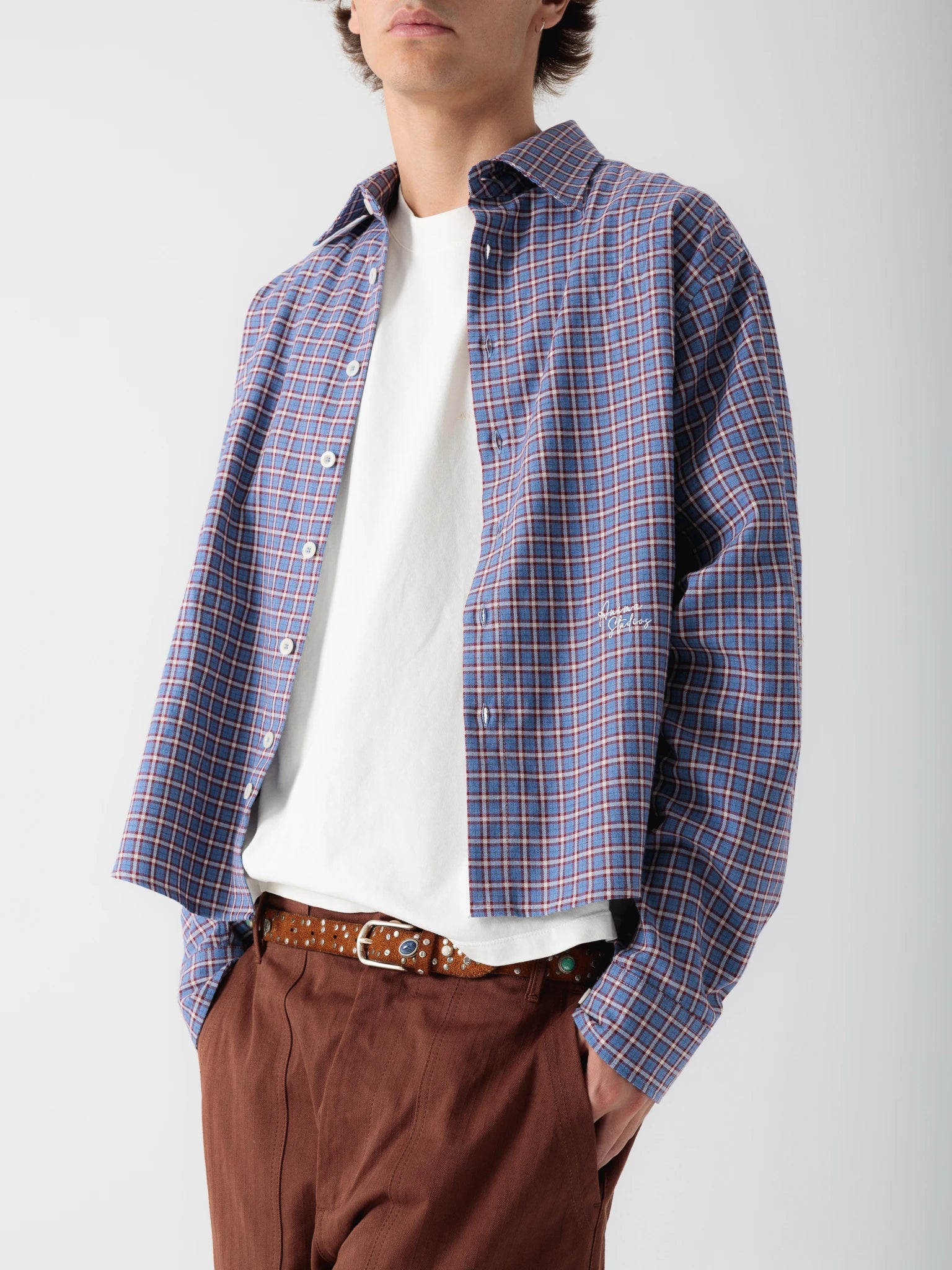 Blue Cropped Checked Shirt
