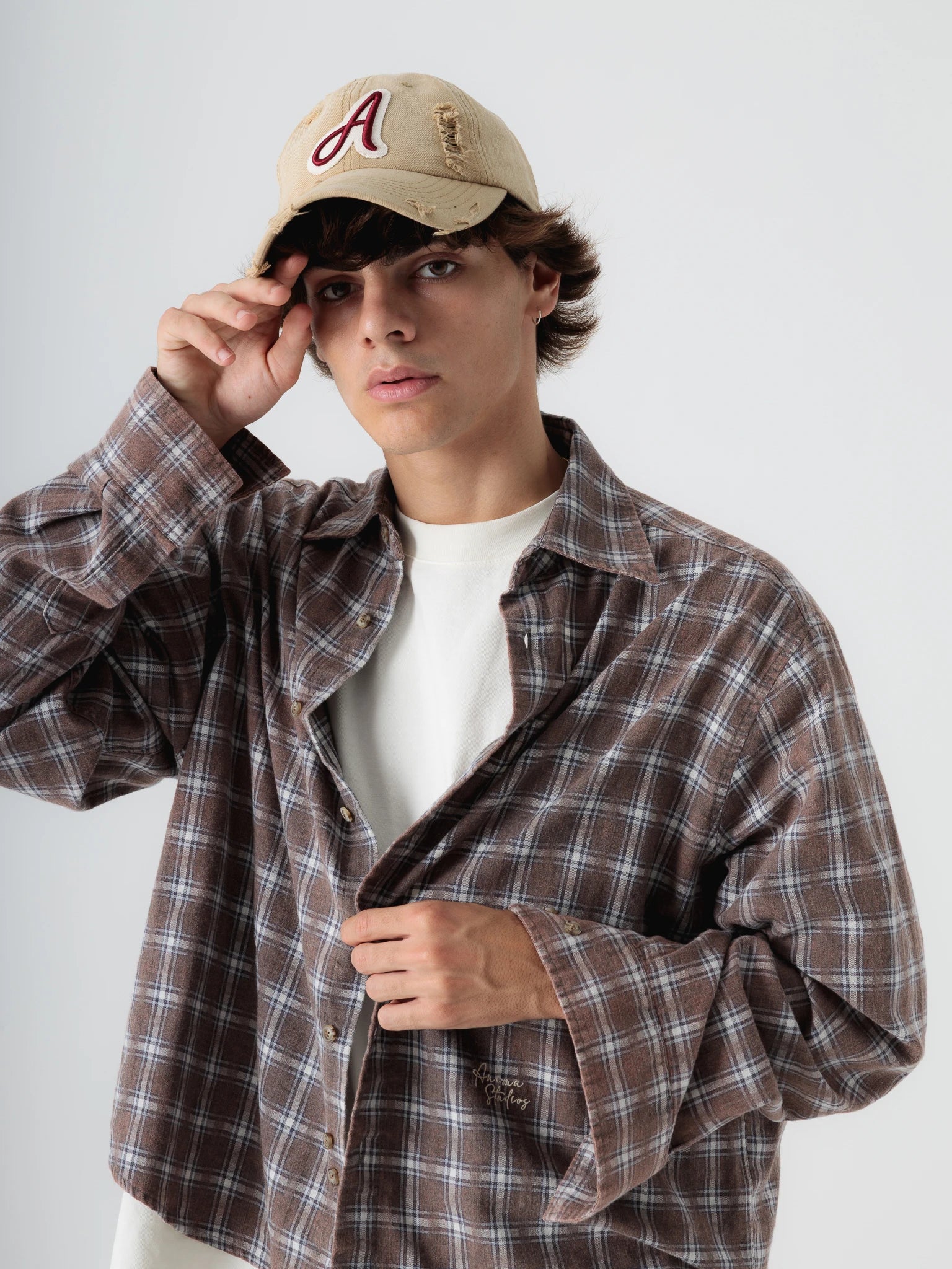 Brown Cropped Checked Shirt