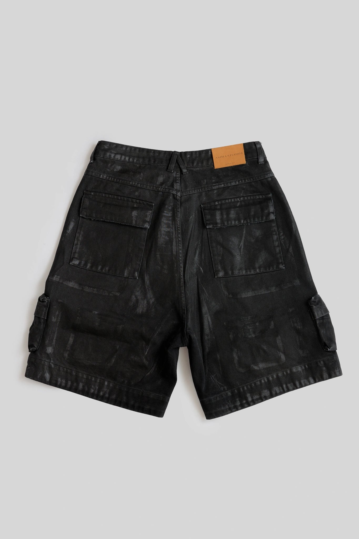 Black Mylar Cargo Shorts