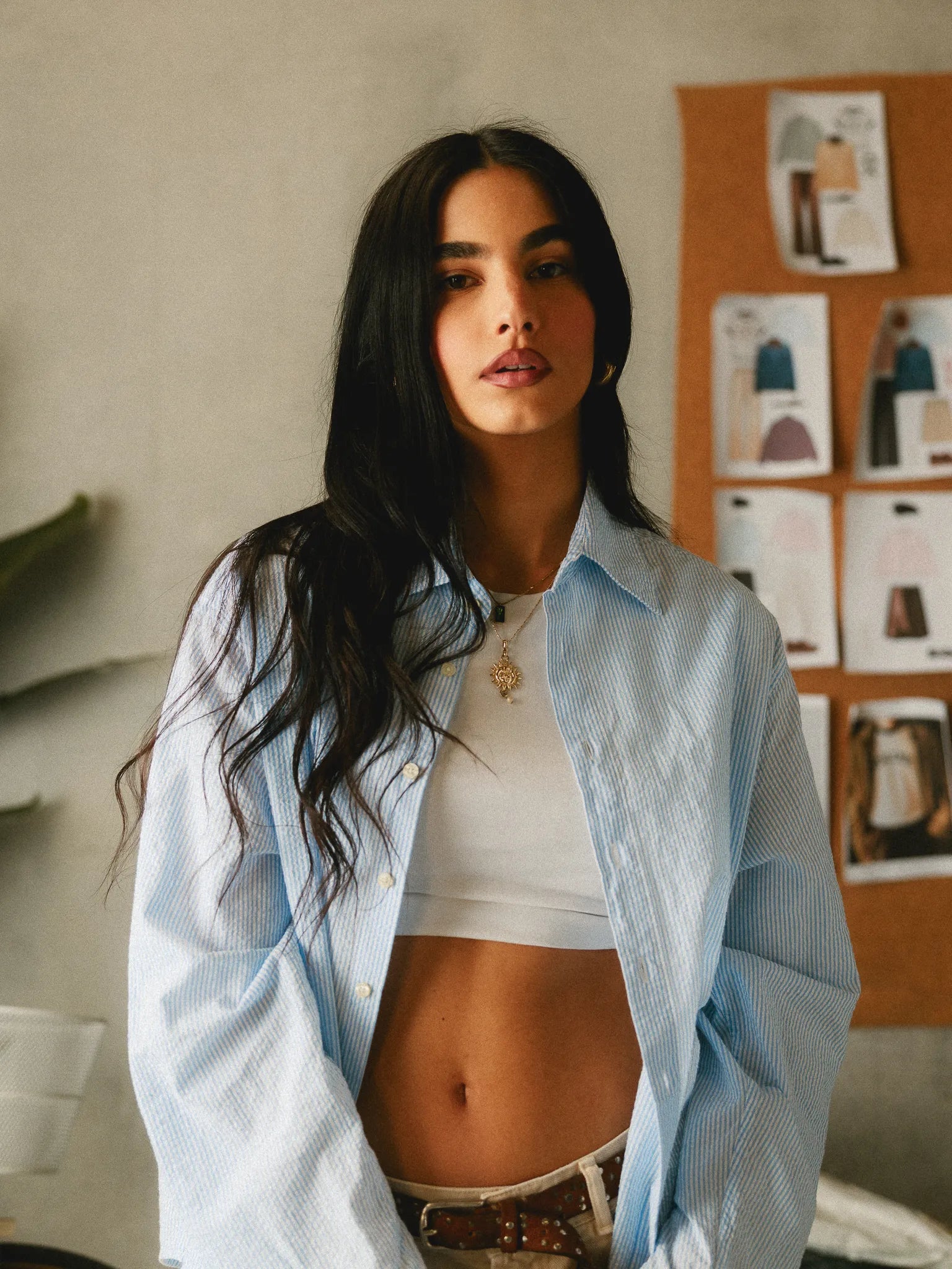 Embroidered Striped Seersucker Shirt