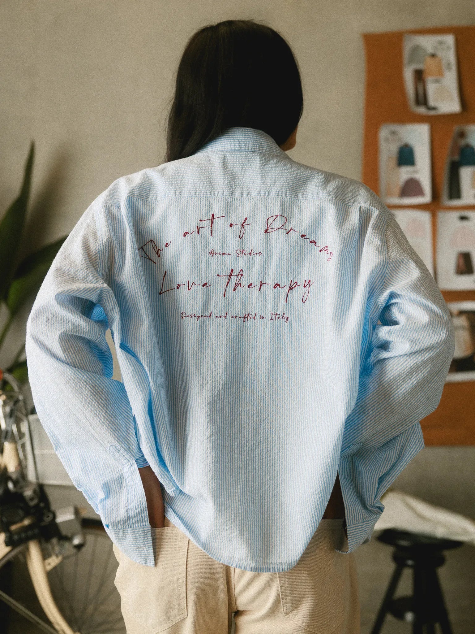 Embroidered Striped Seersucker Shirt