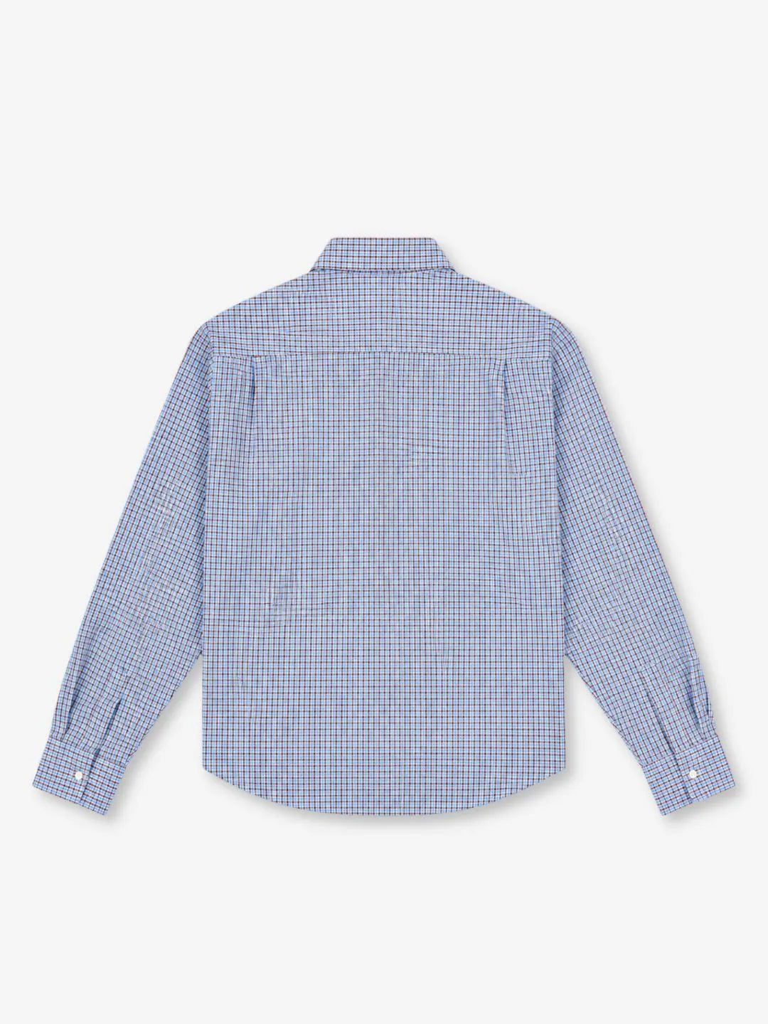 Check Shirt Anima Studios in popeline di cotone, quadretto piccolo azzurro, retro