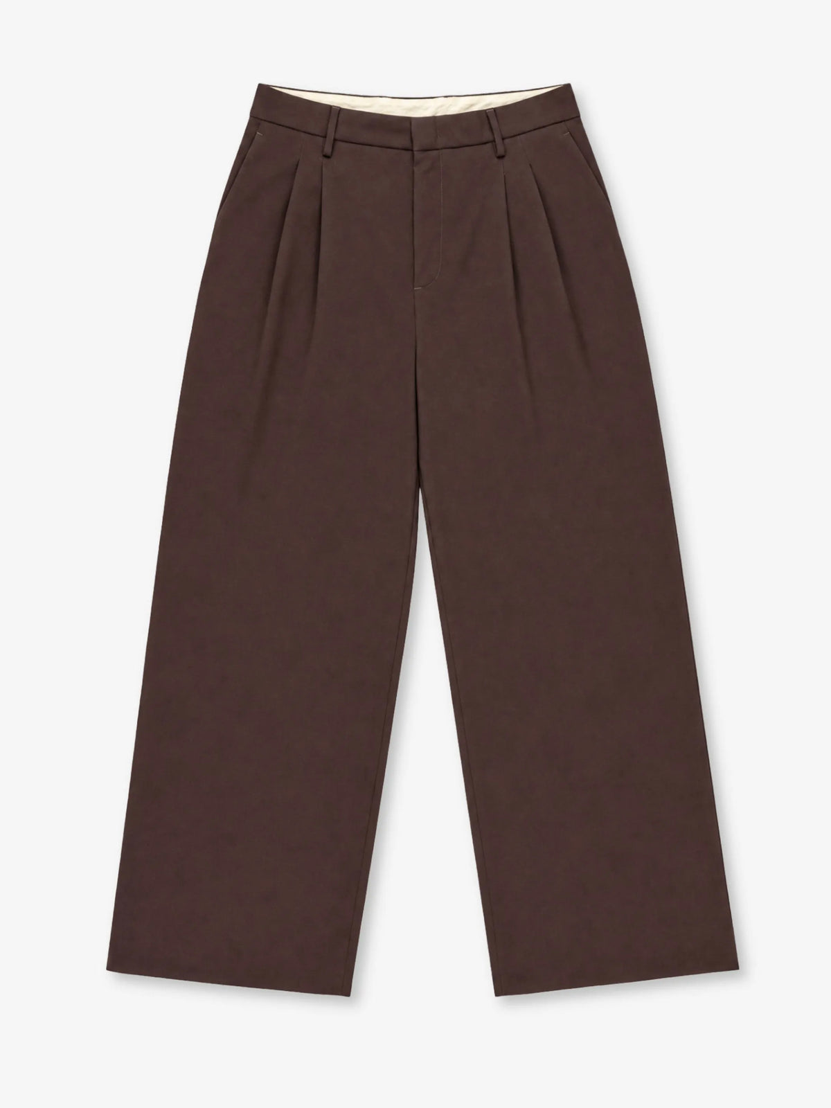 Double-Pleated Trousers Anima Studios in tessuto misto lana marrone, vestibilità ampia, fronte
