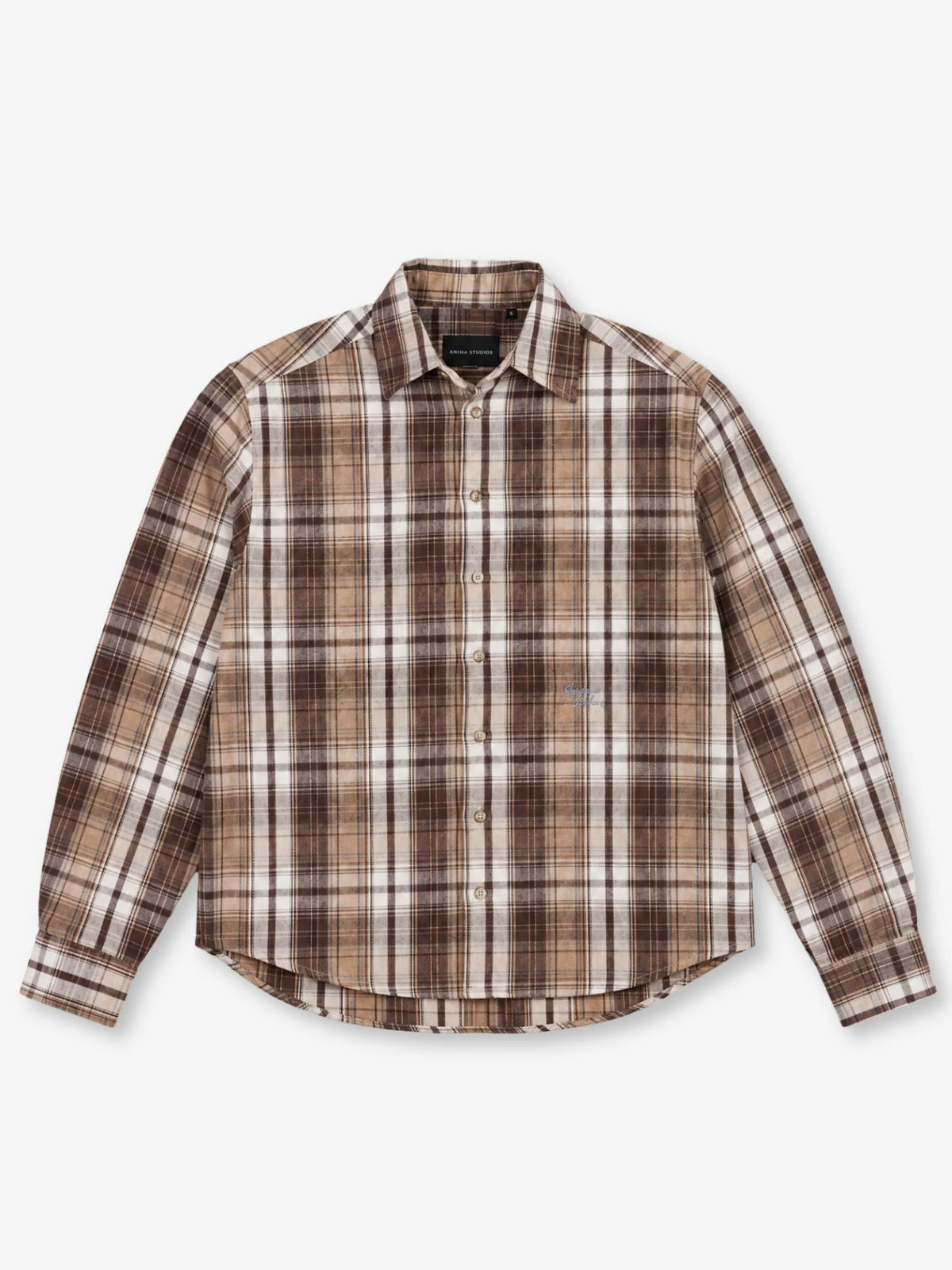 Flannel Shirt Anima Studios in flanella garzata, quadro medio beige, fronte