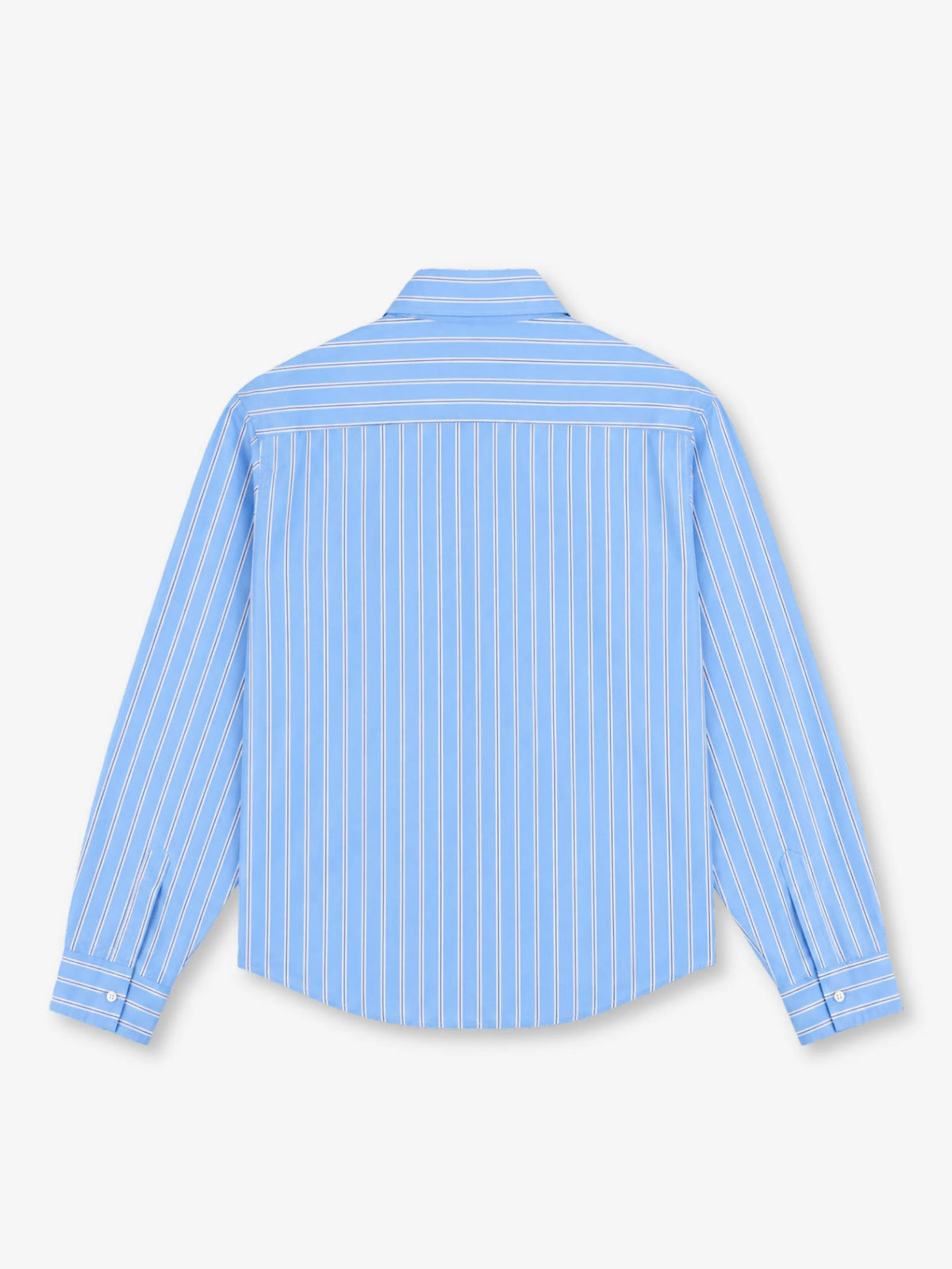 Stripe Shirt Anima Studios in popeline di cotone, riga bianca su fondo azzurro, retro