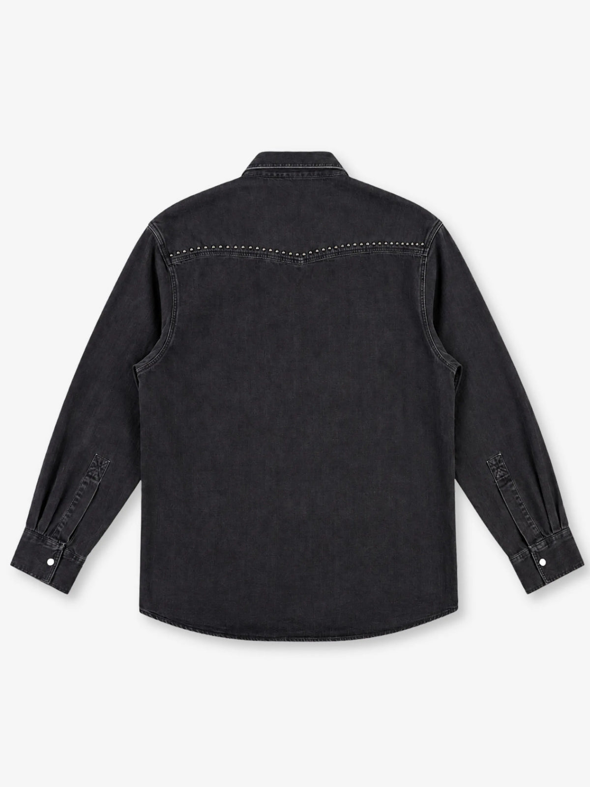 Studded Denim Overshirt Anima Studios in denim nero con borchie canna di fucile, retro