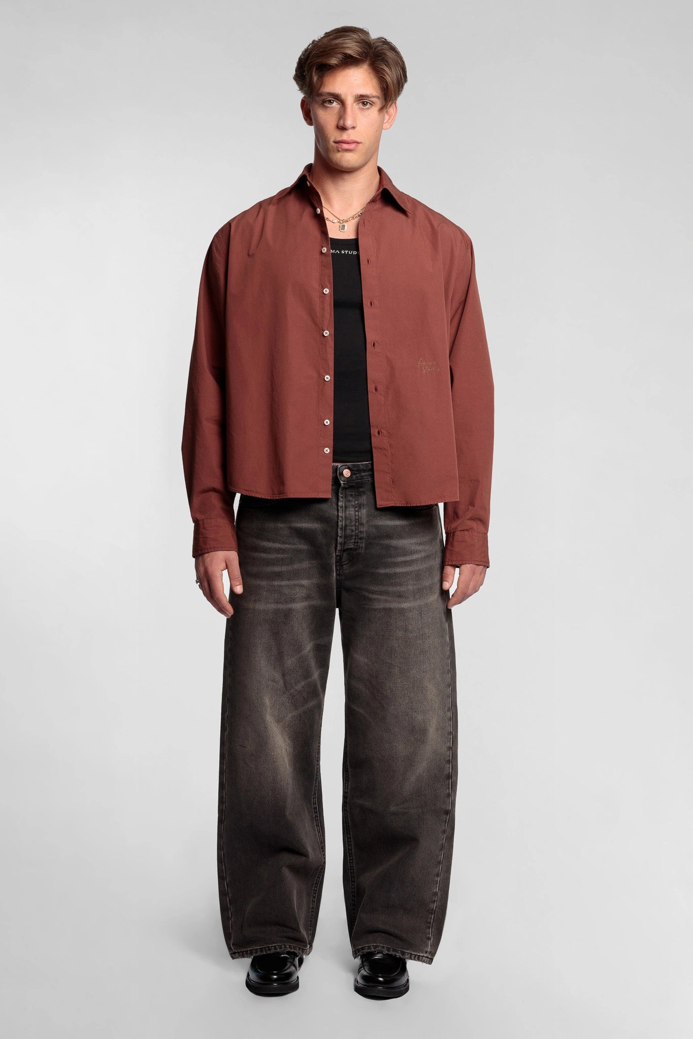 Brown Cropped Cotton Shirt