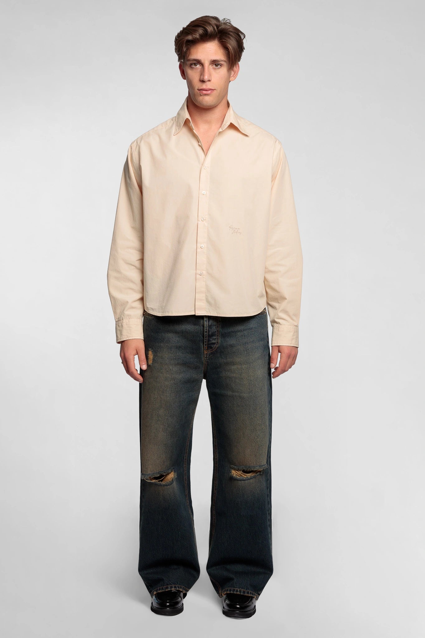 Beige Cropped Cotton Shirt