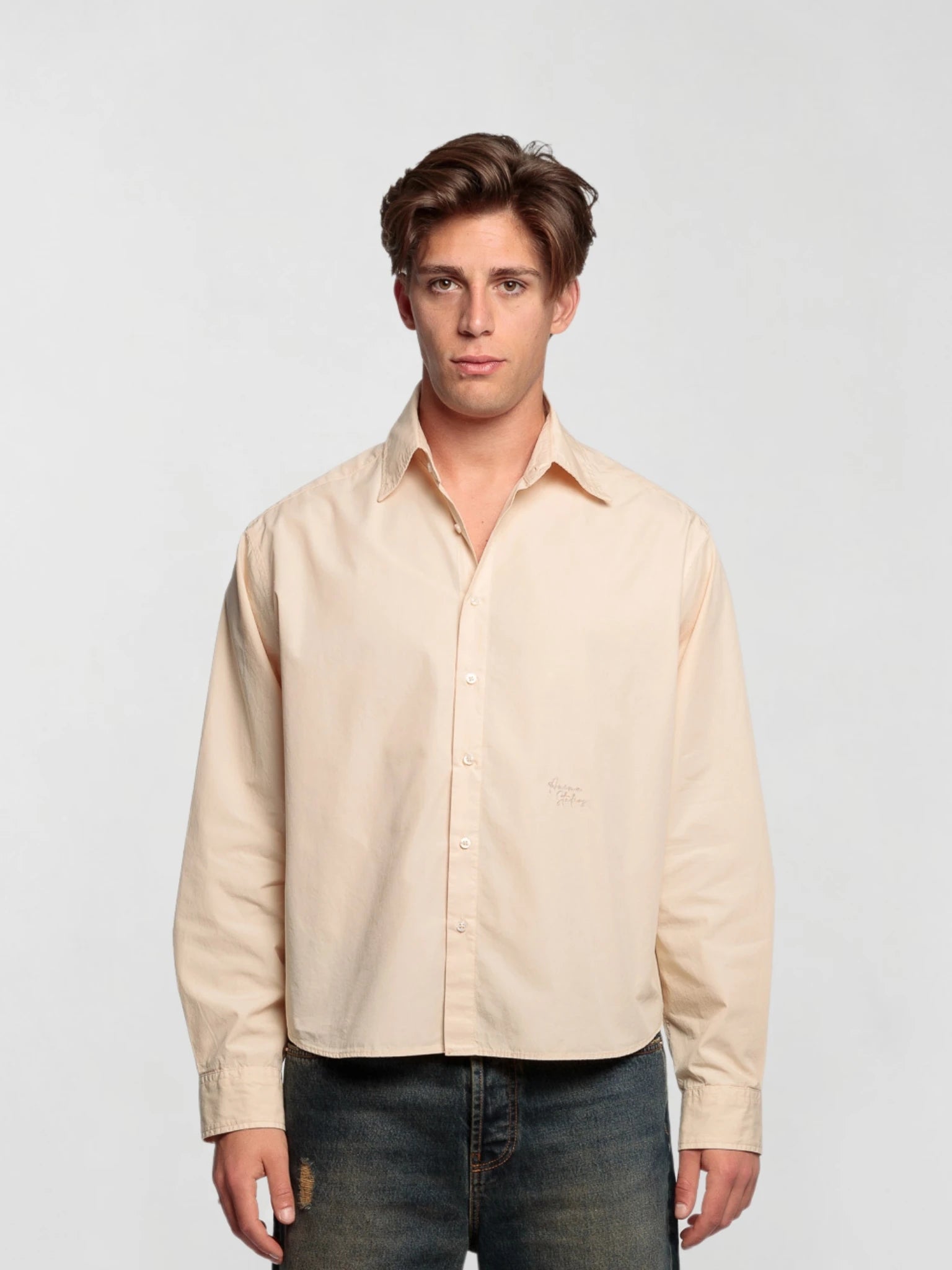 Beige Cropped Cotton Shirt