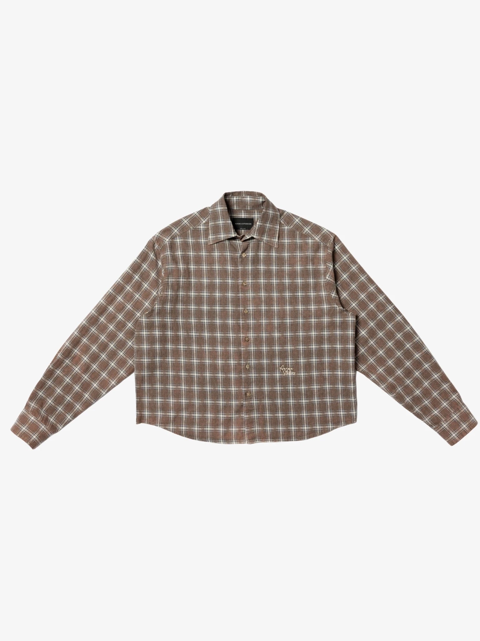 Brown Cropped Checked Shirt