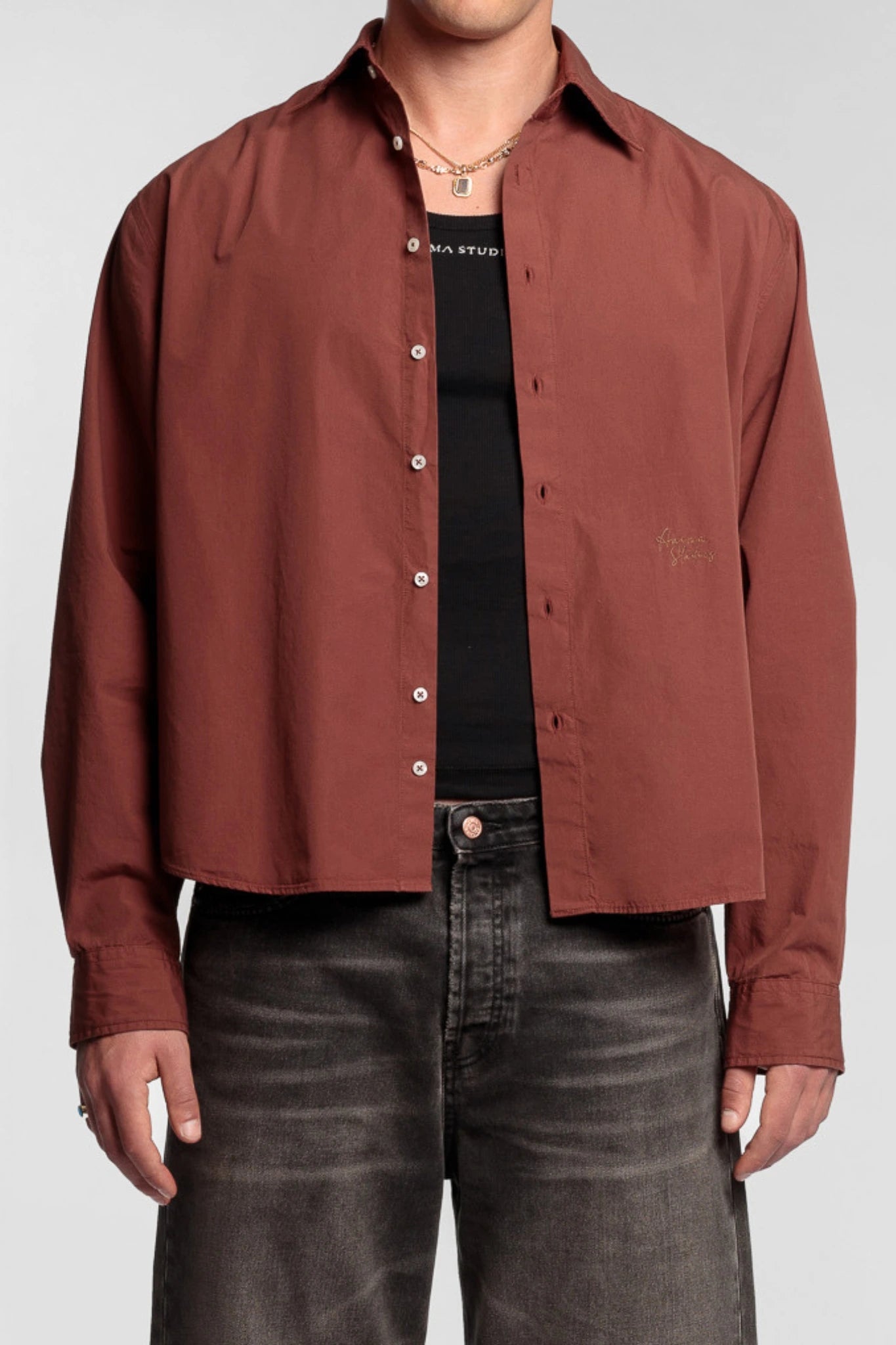 Brown Cropped Cotton Shirt