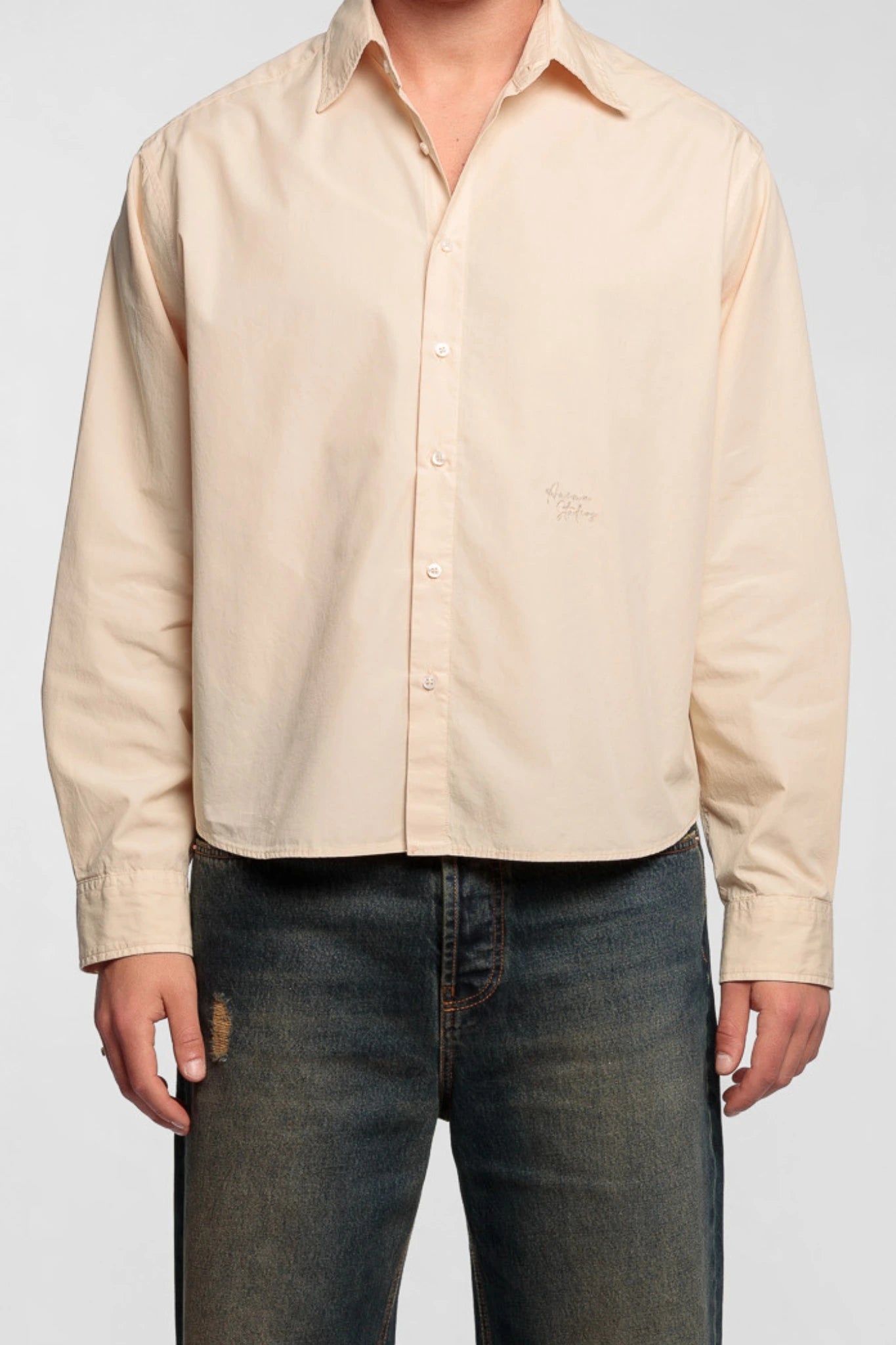 Beige Cropped Cotton Shirt