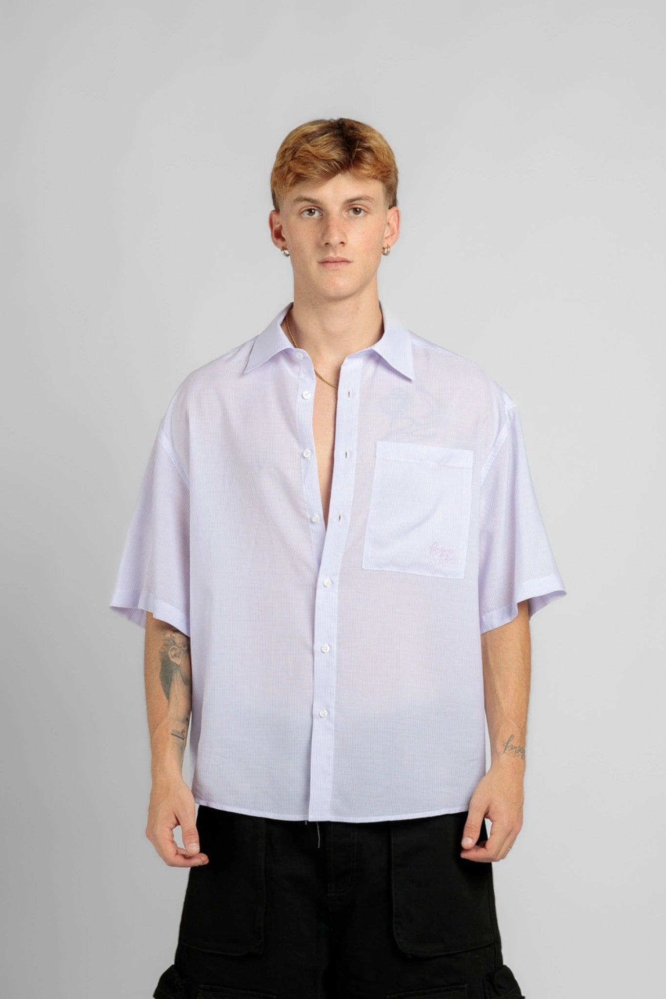 Camicia Lilla a Righe Manica Corta