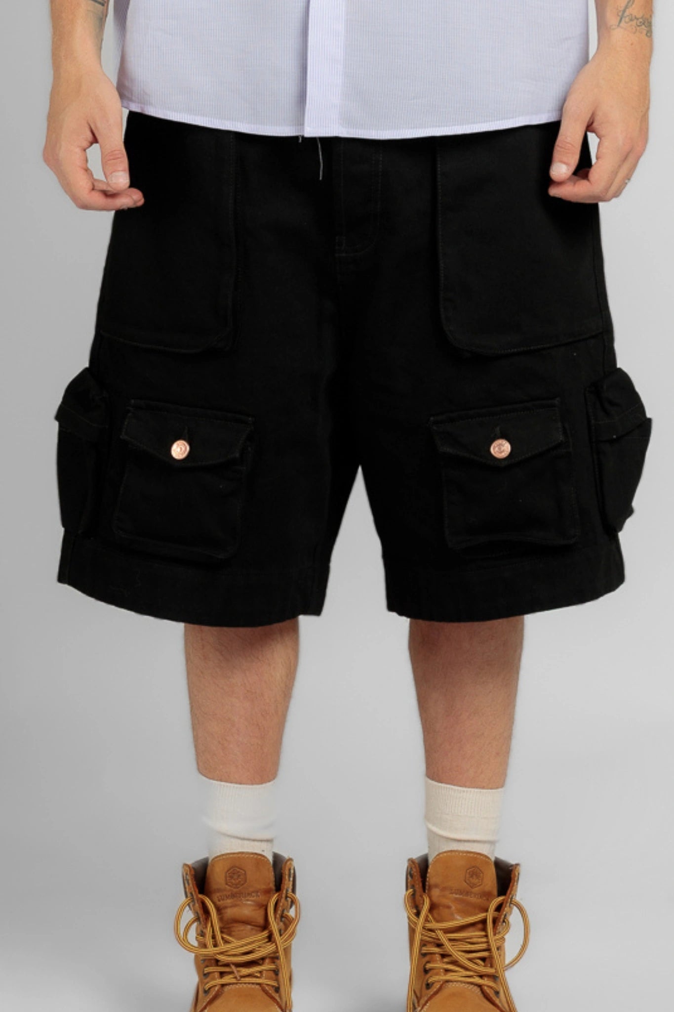 Black Eight Pockets Cargo Shorts