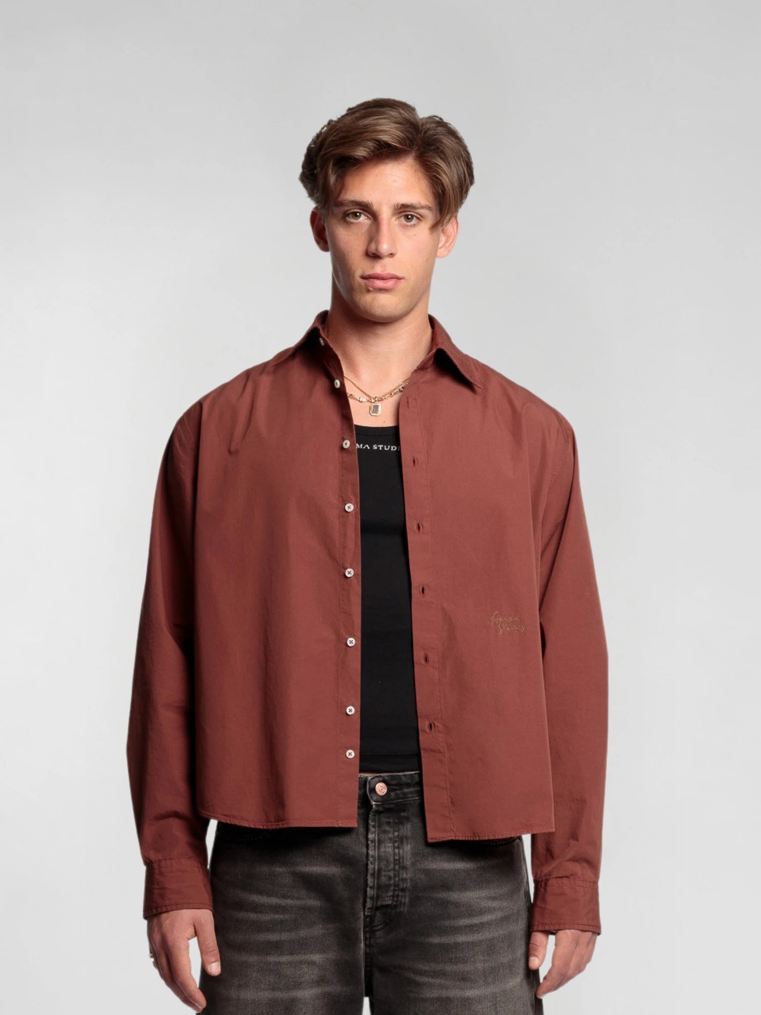Brown Cropped Cotton Shirt