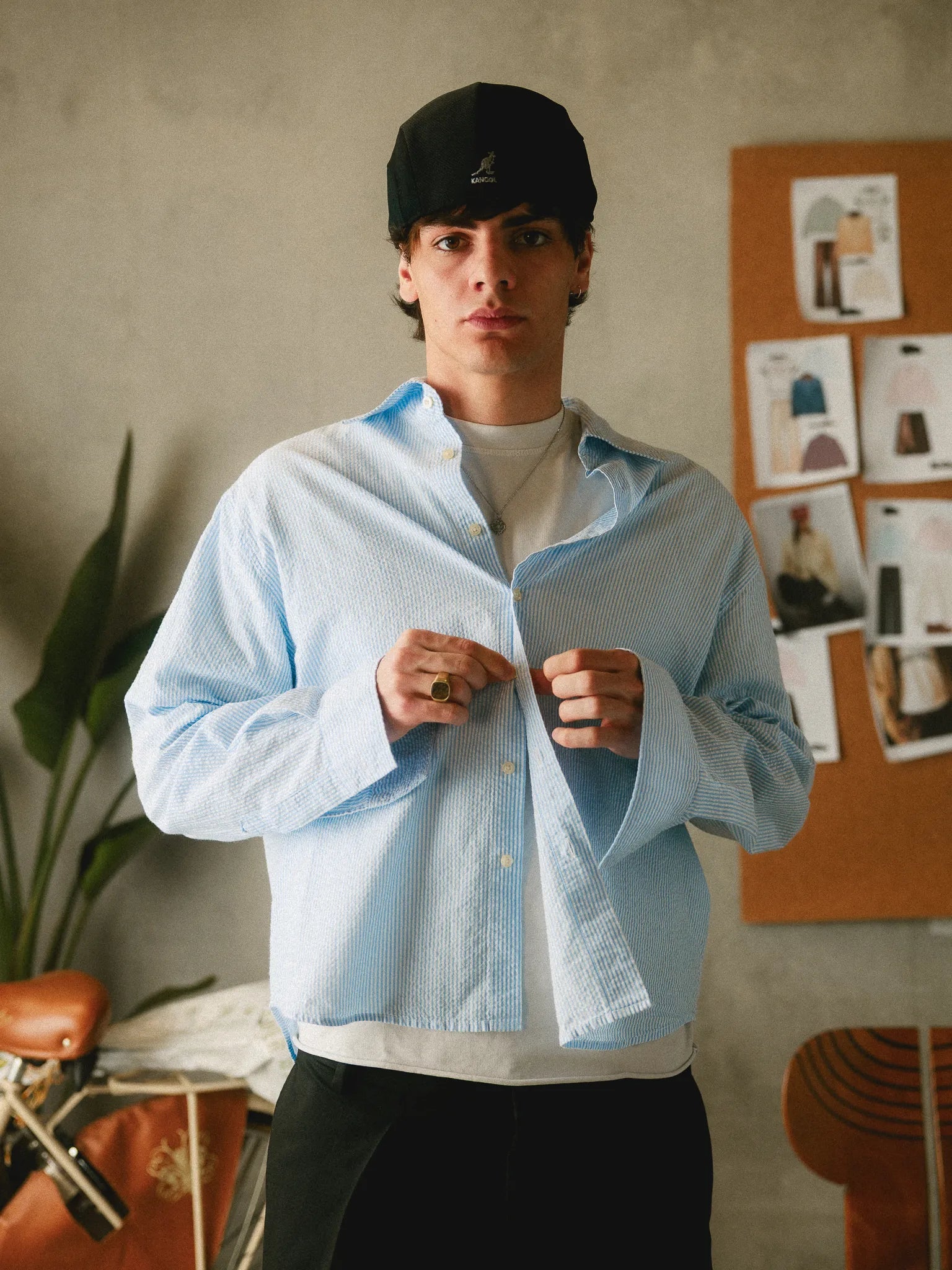 Embroidered Striped Seersucker Shirt