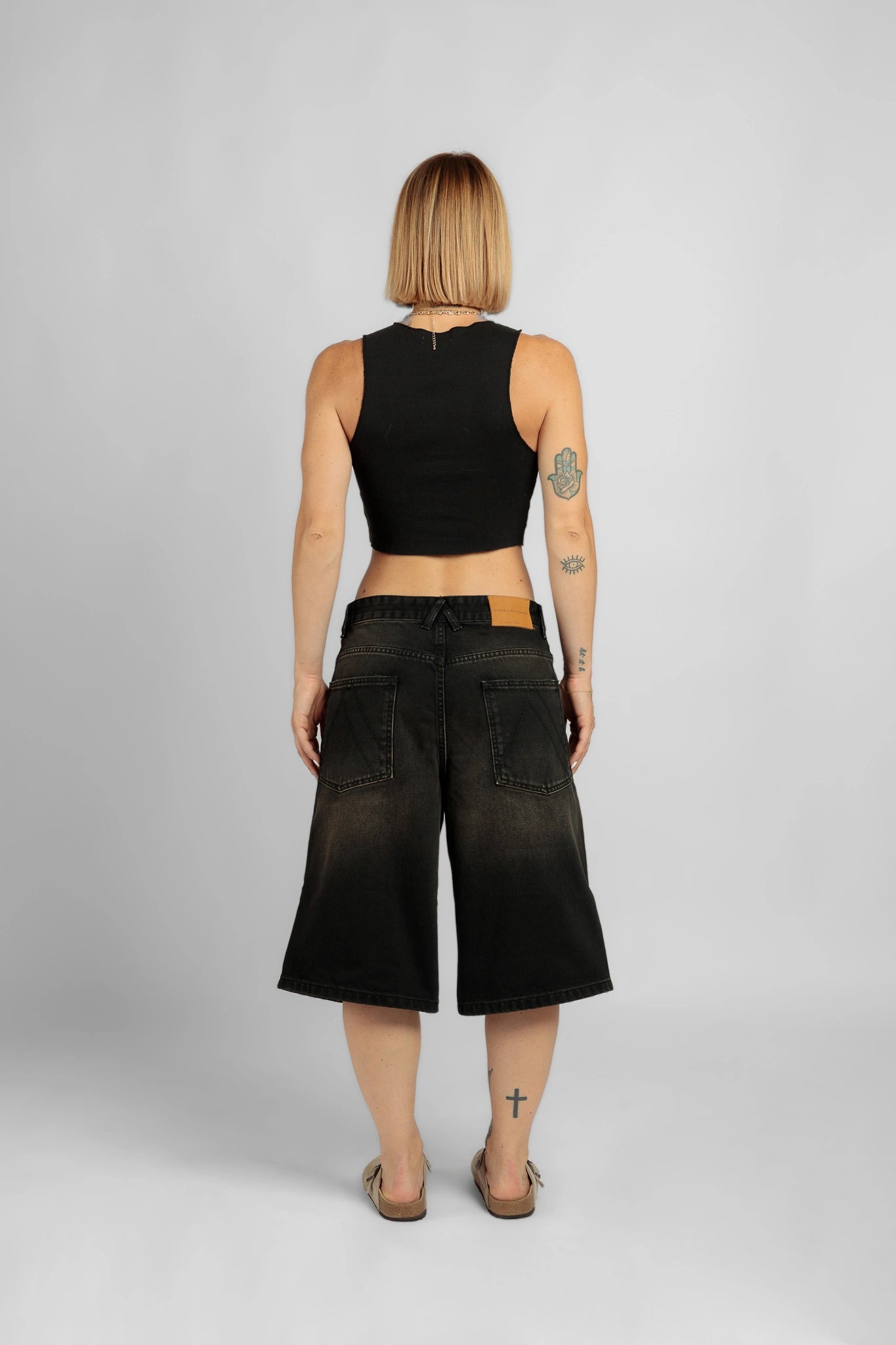Black Sandblasted Denim Shorts