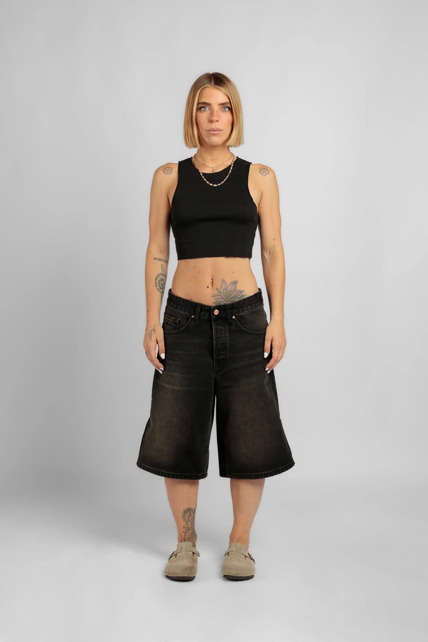 Black Sandblasted Denim Shorts