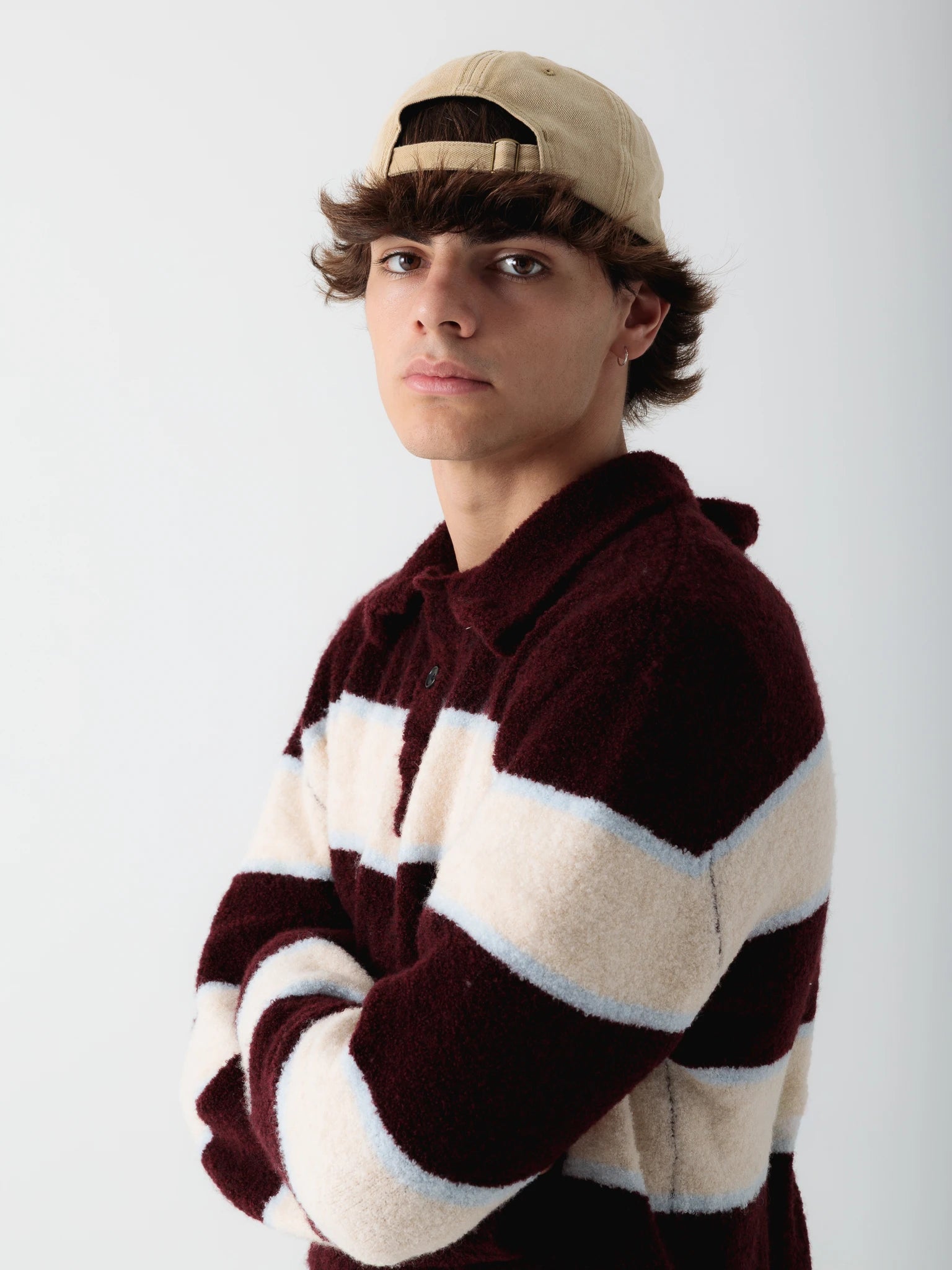 Long-sleeved bouclé polo