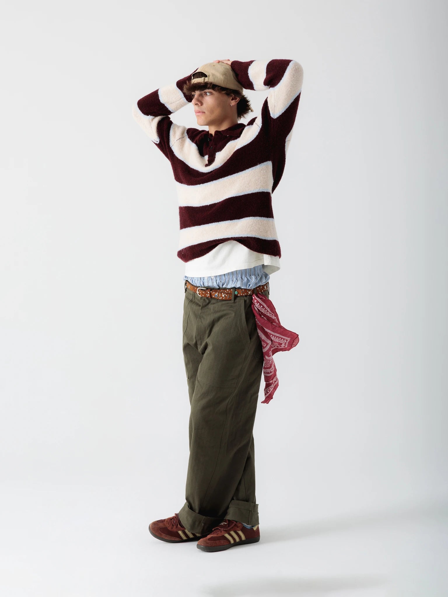 Long-sleeved bouclé polo
