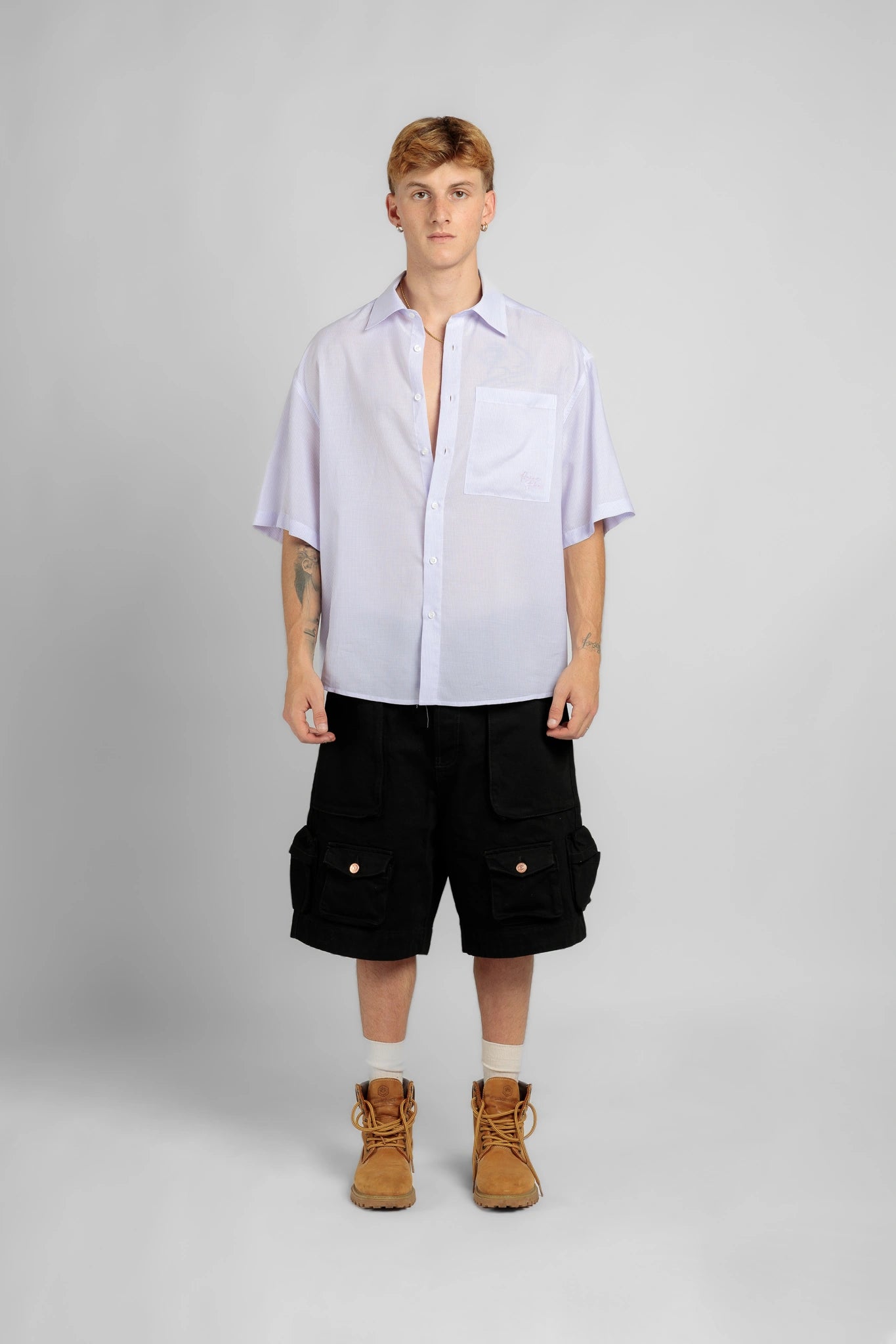 Camicia Lilla a Righe Manica Corta