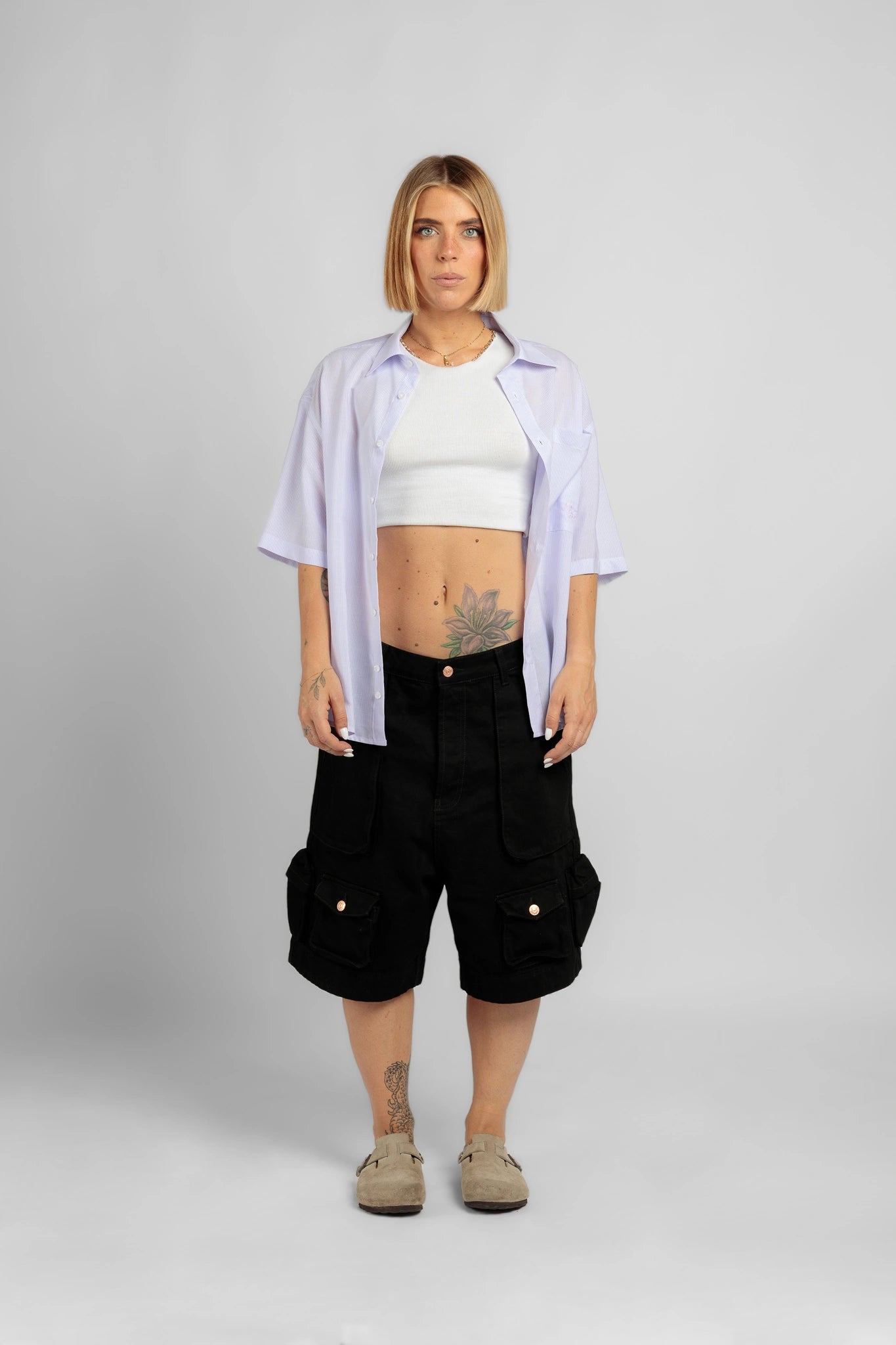 Camicia Lilla a Righe Manica Corta