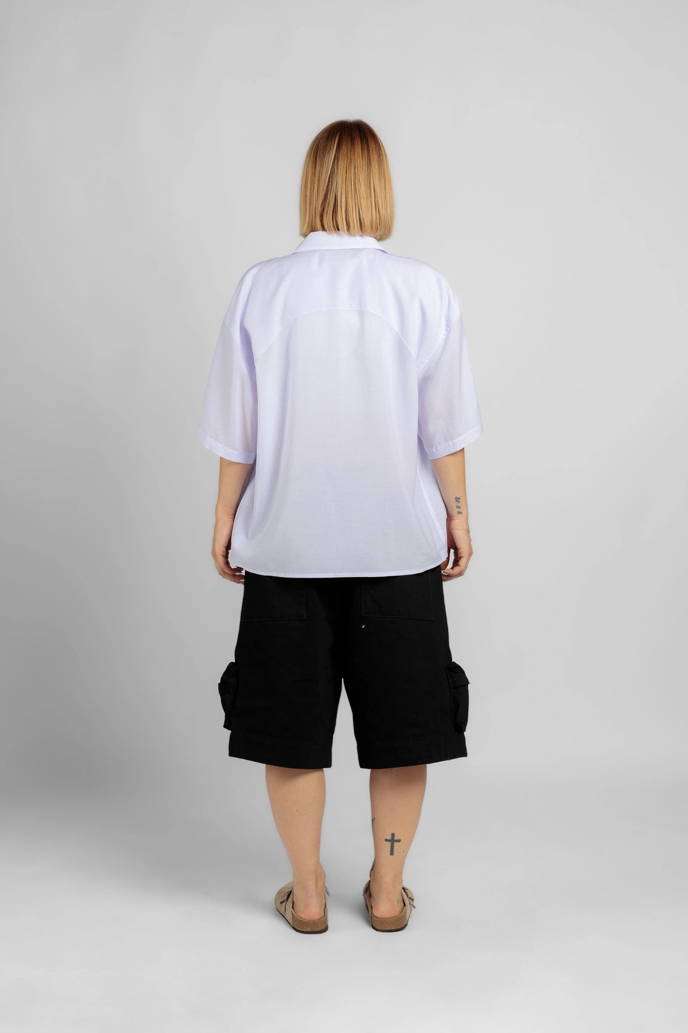 Camicia Lilla a Righe Manica Corta