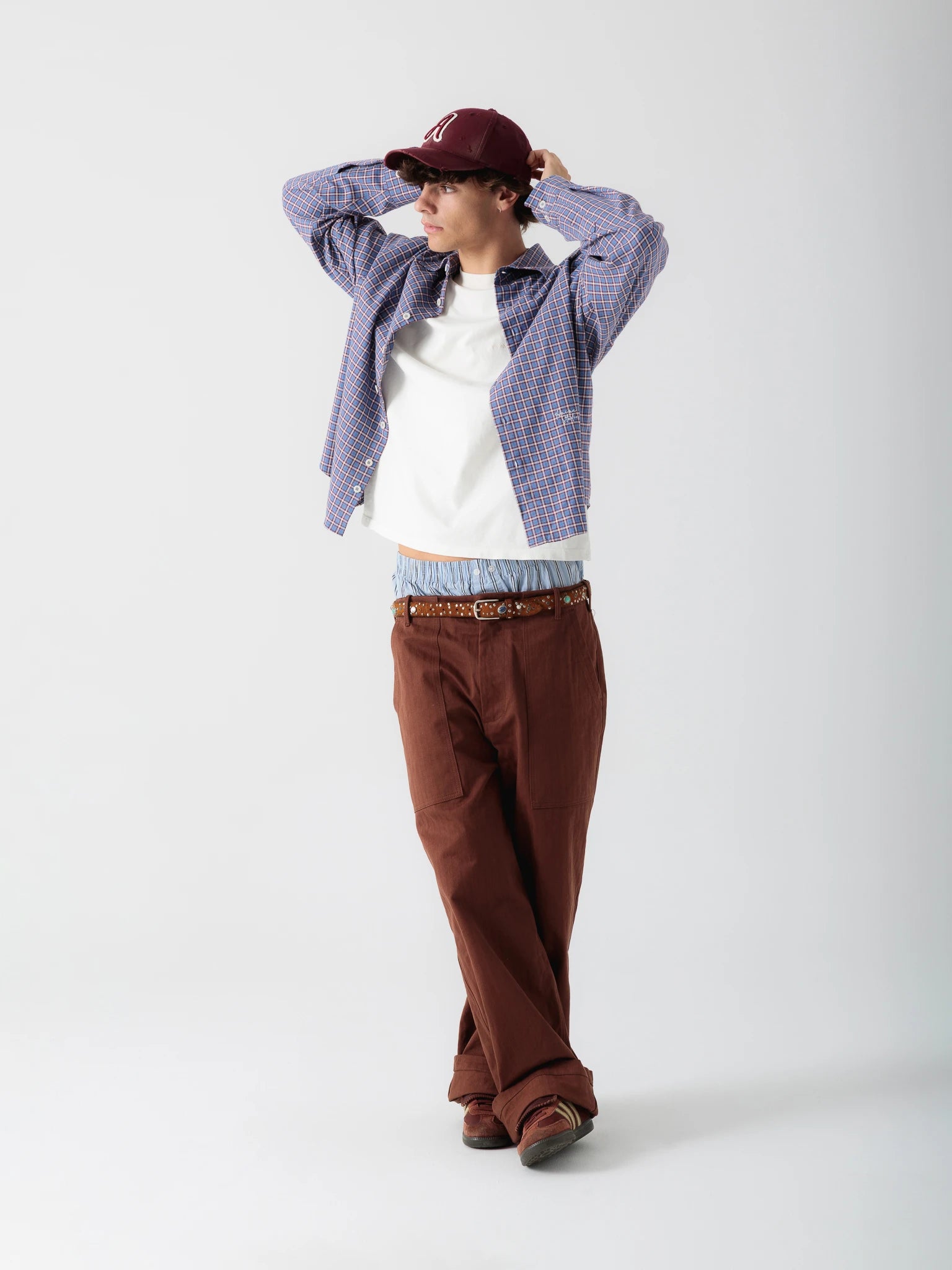 Blue Cropped Checked Shirt