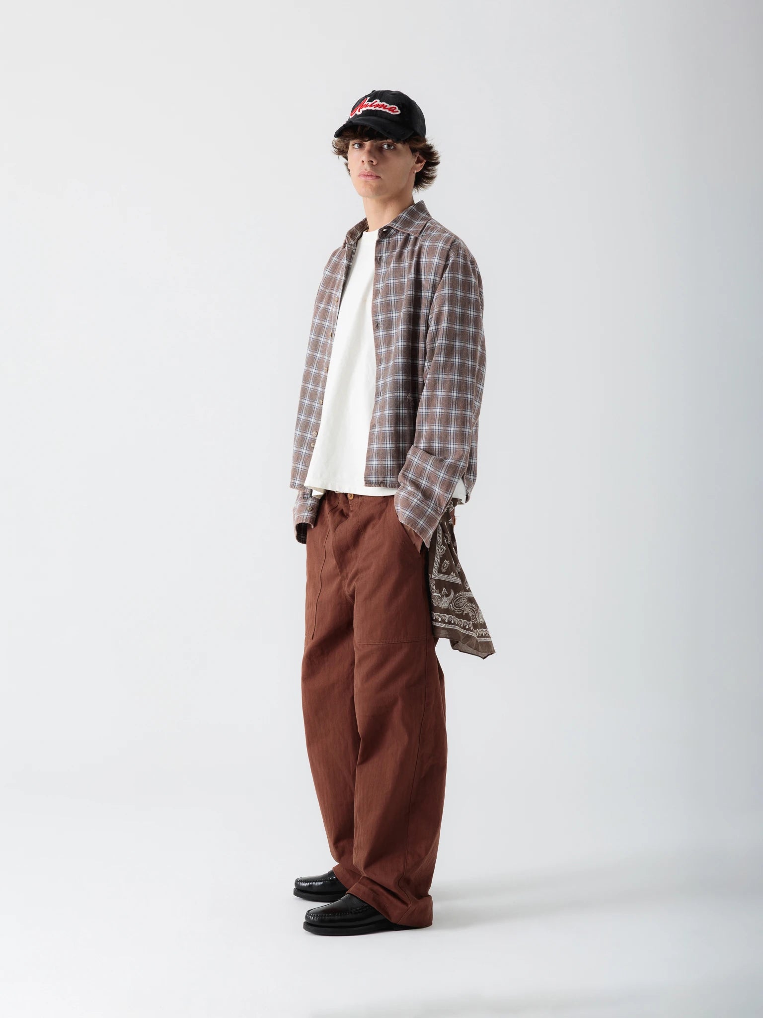 Brown Cropped Checked Shirt