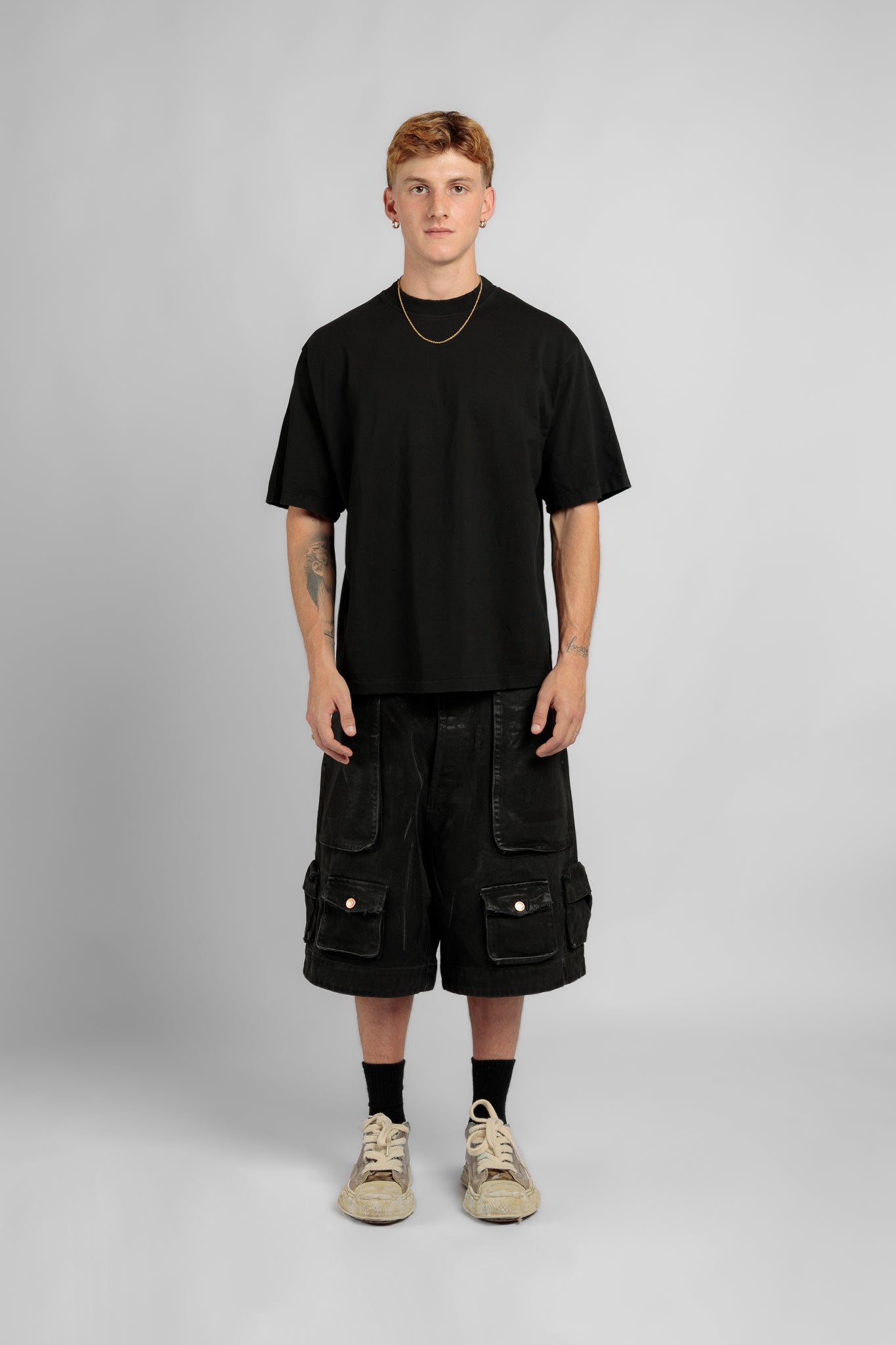 Black Mylar Cargo Shorts