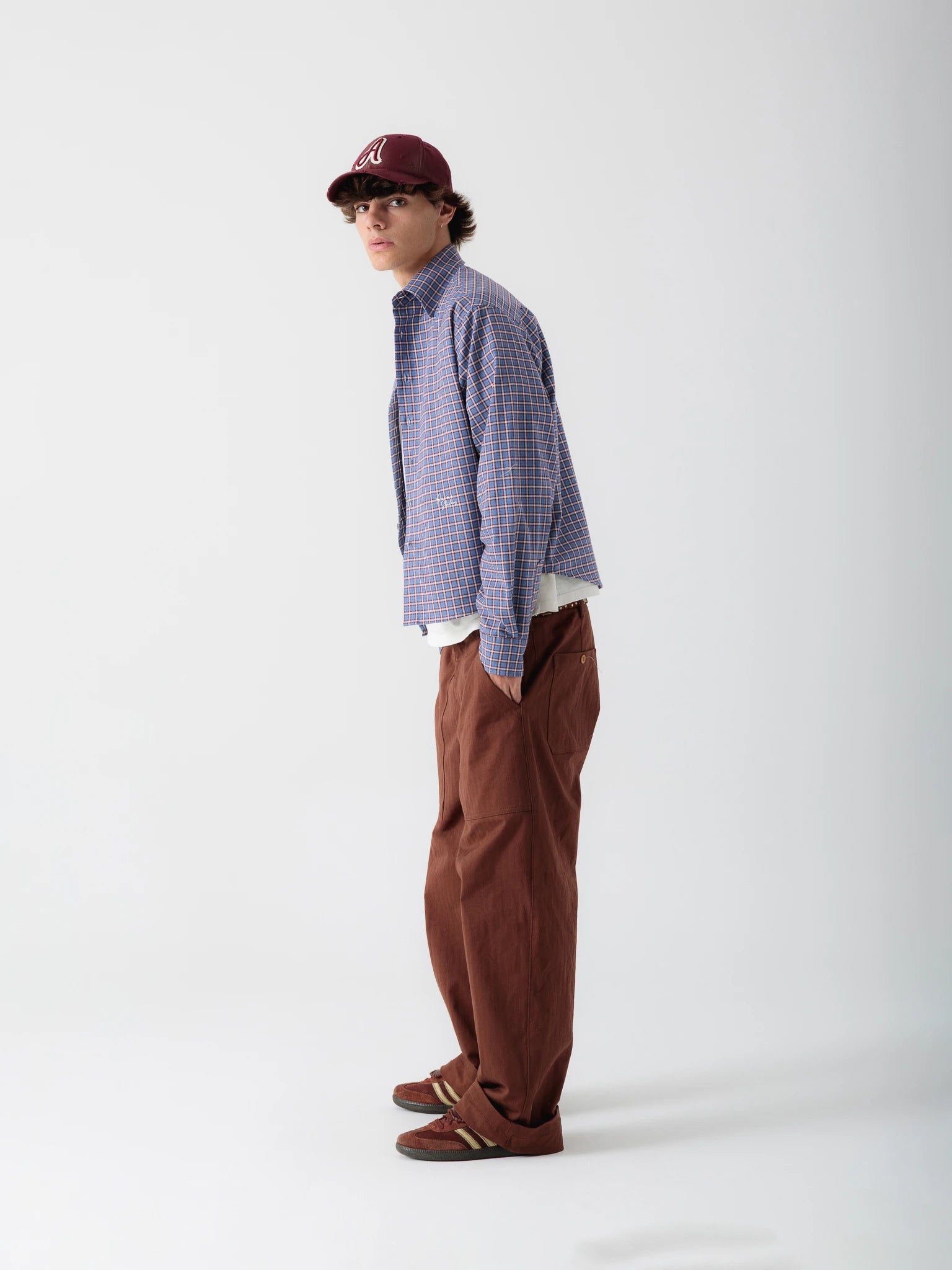 Blue Cropped Checked Shirt