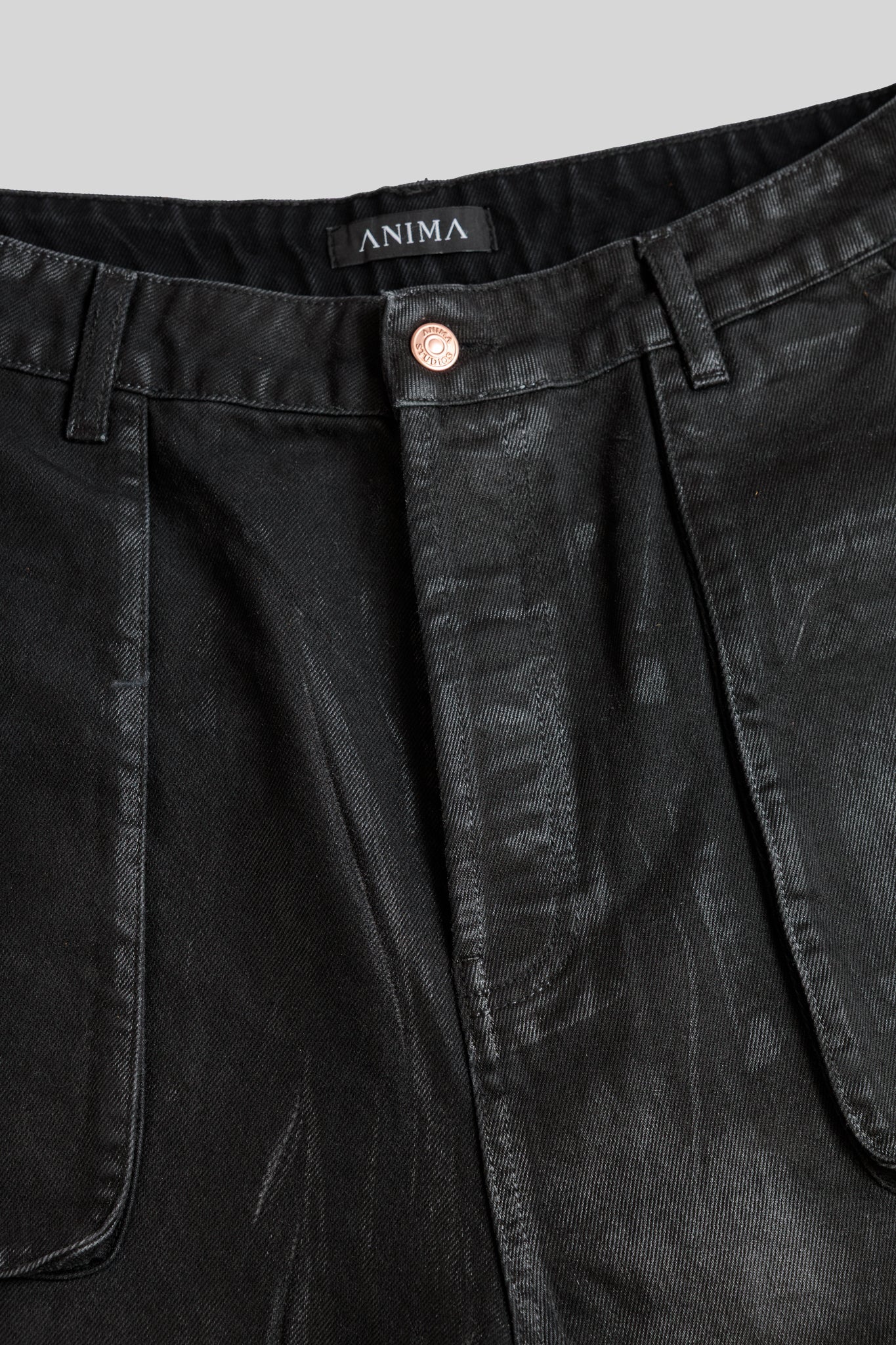Black Mylar Cargo Shorts