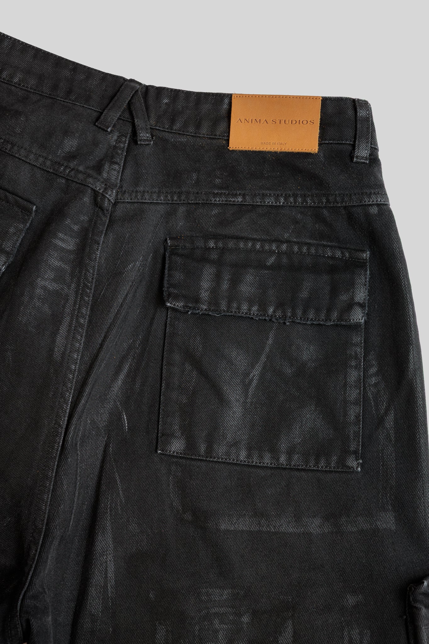 Black Mylar Cargo Shorts