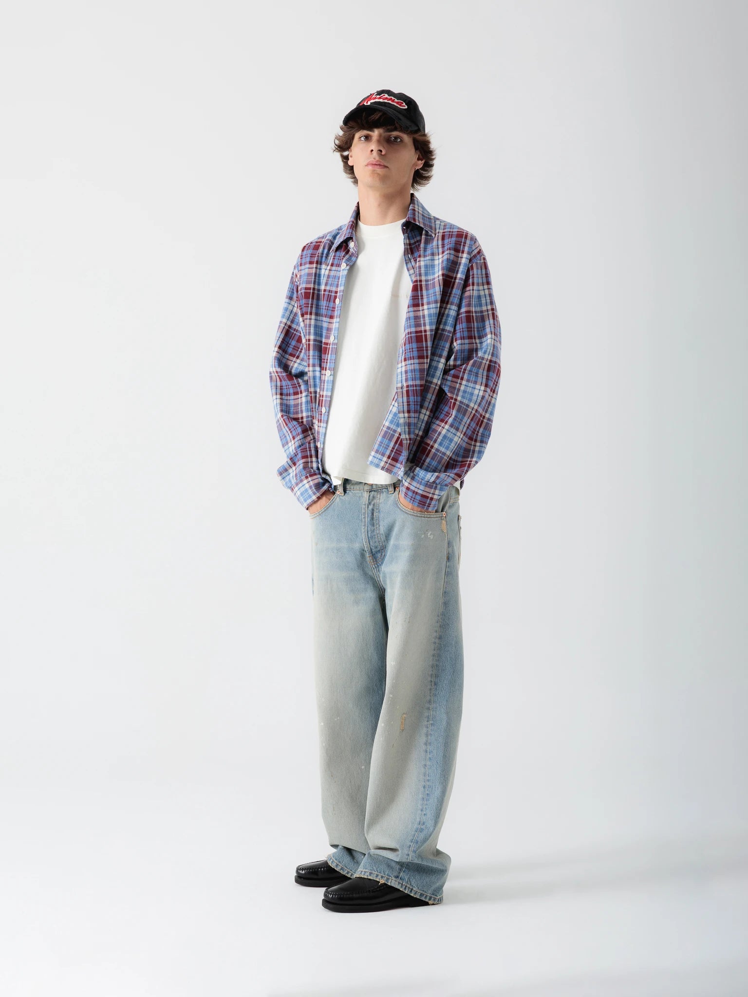 Red-Blue Cropped Checked Shirt