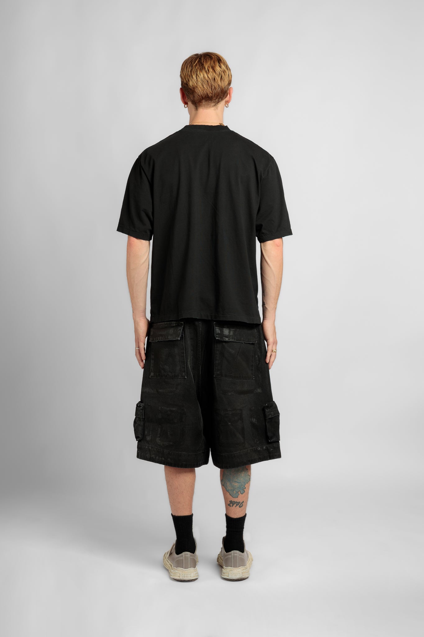 Black Mylar Cargo Shorts
