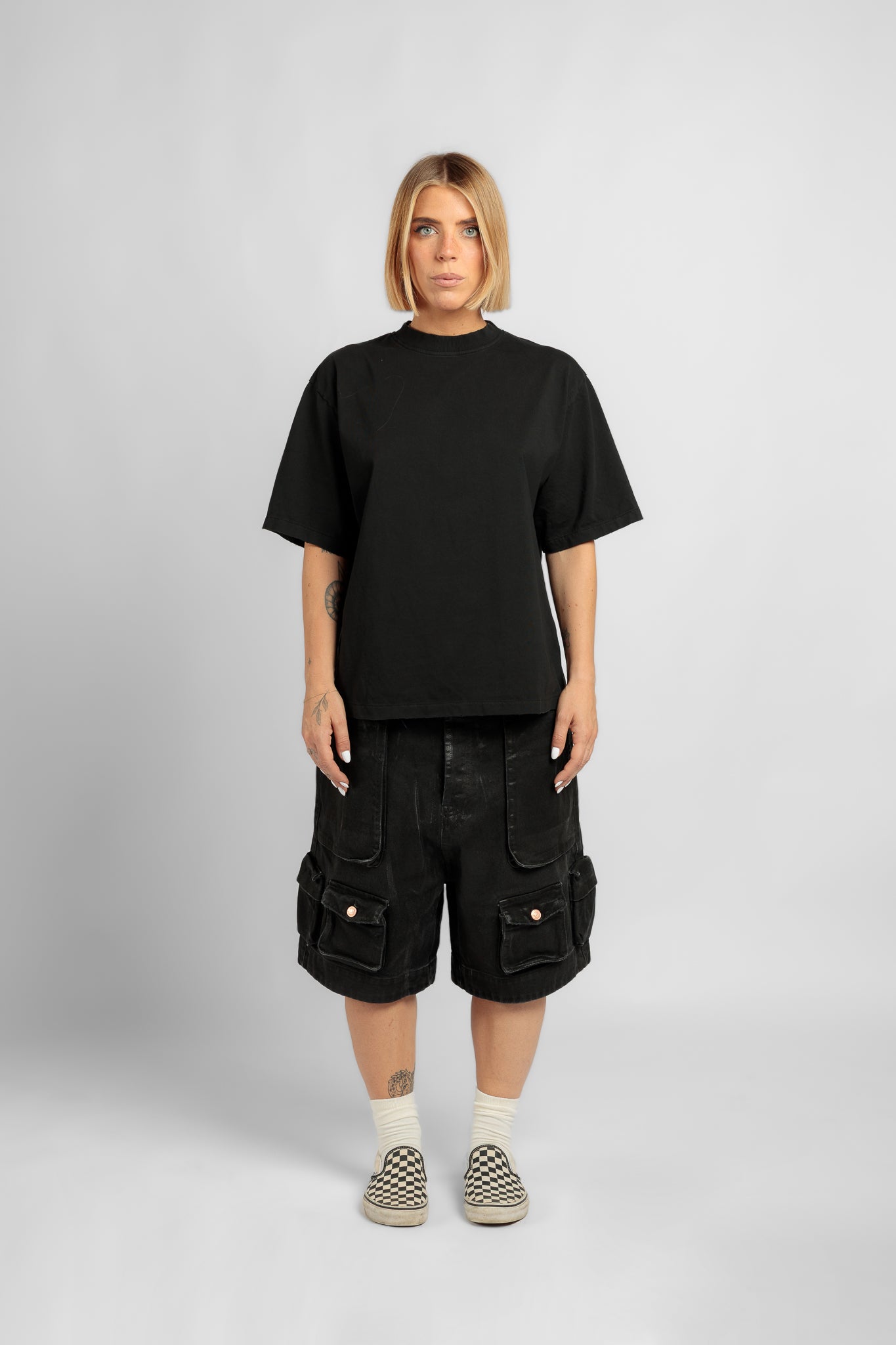Black Mylar Cargo Shorts