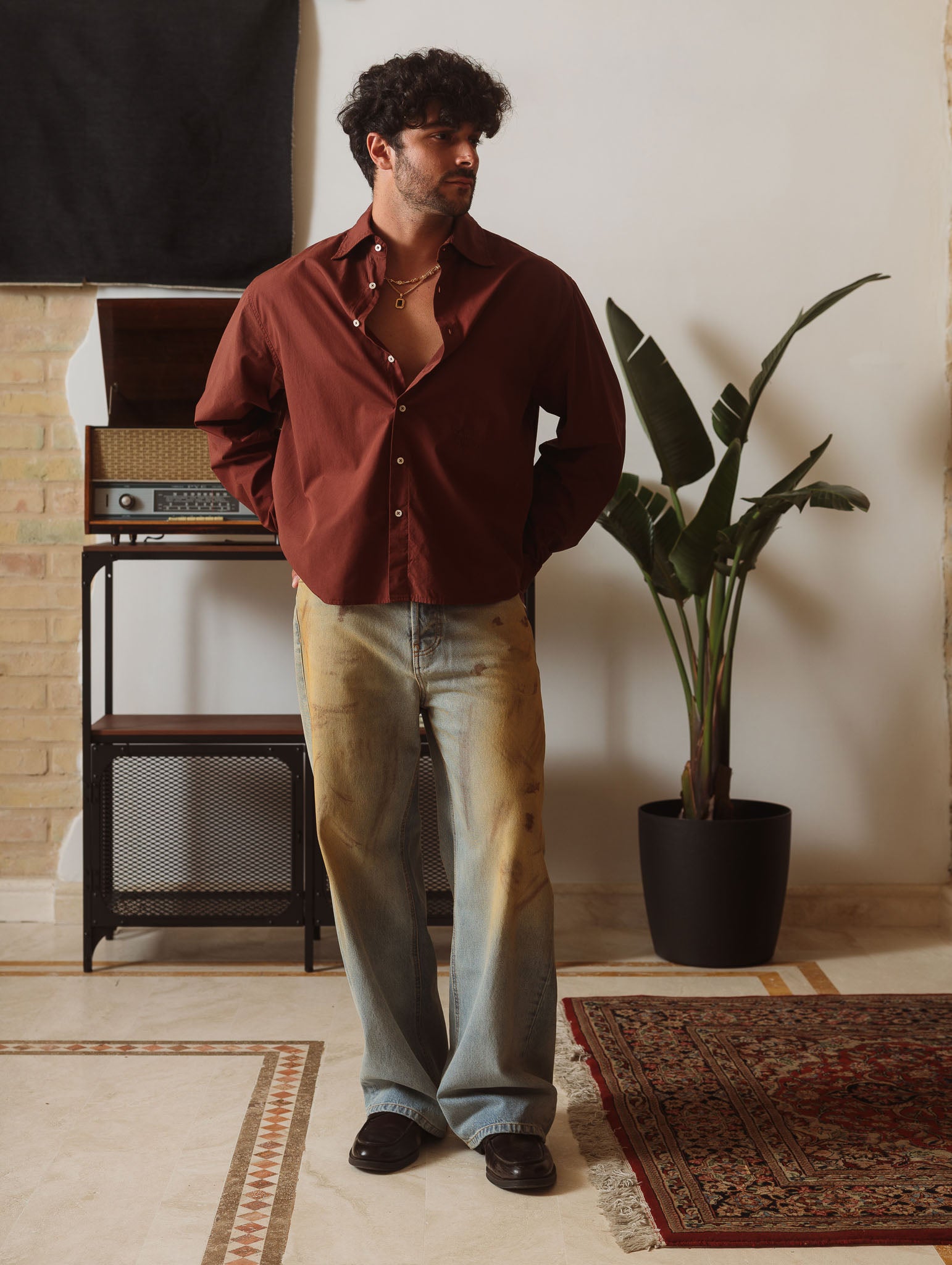 Brown Cropped Cotton Shirt