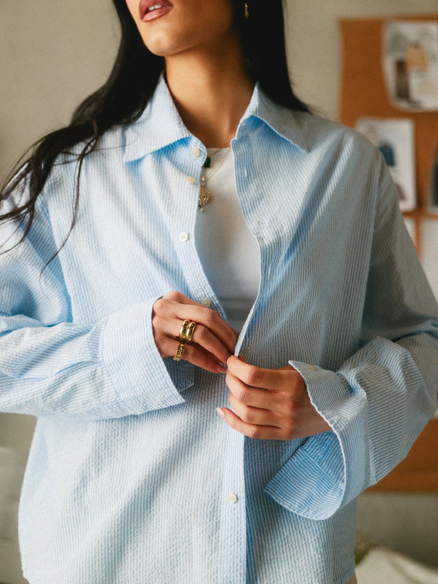 Embroidered Striped Seersucker Shirt