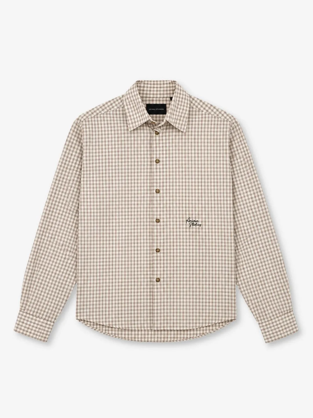 Check Shirt Anima Studios in popeline di cotone, quadretto piccolo beige, fronte
