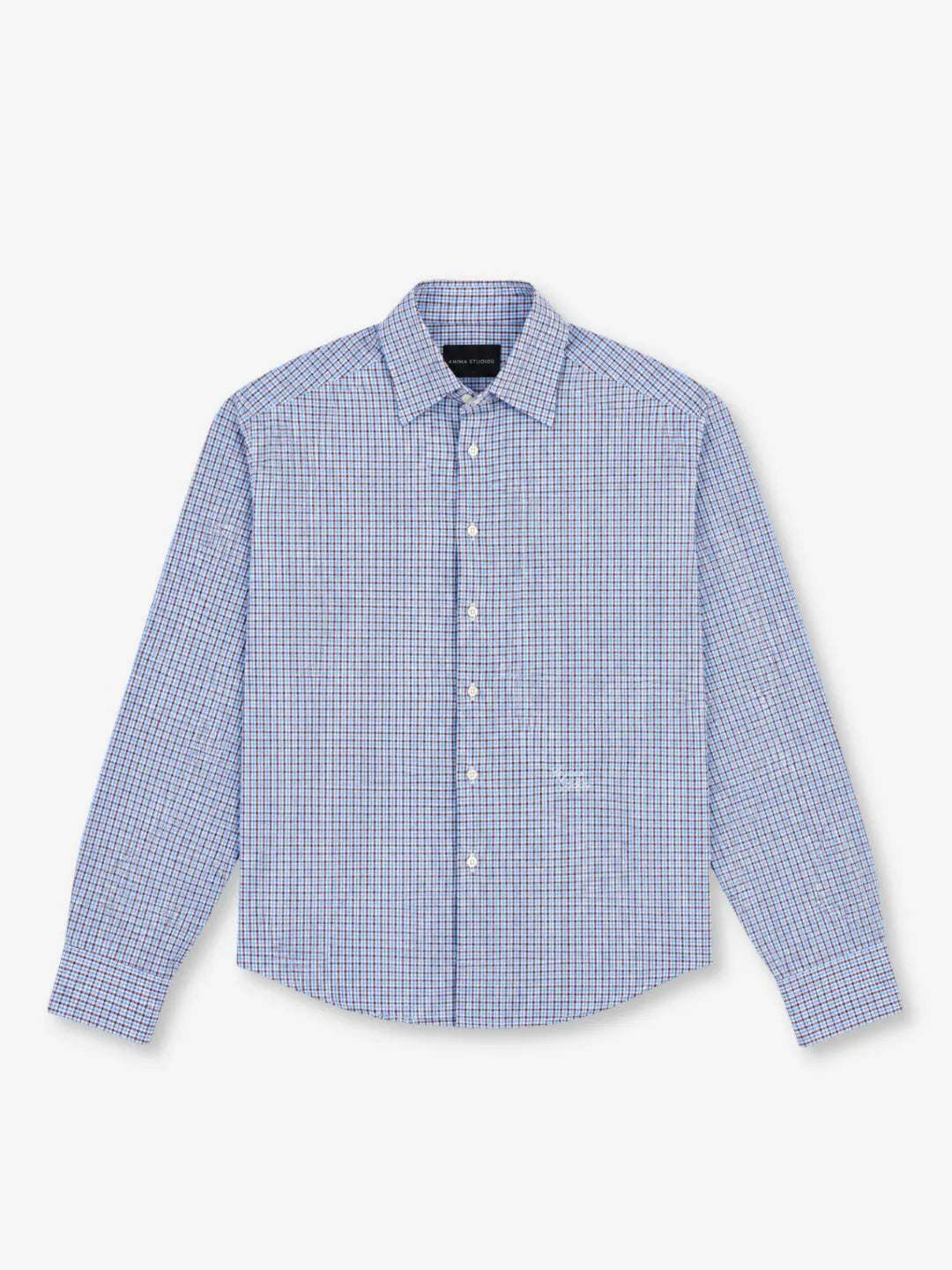 Check Shirt Anima Studios in popeline di cotone, quadretto piccolo azzurro, fronte