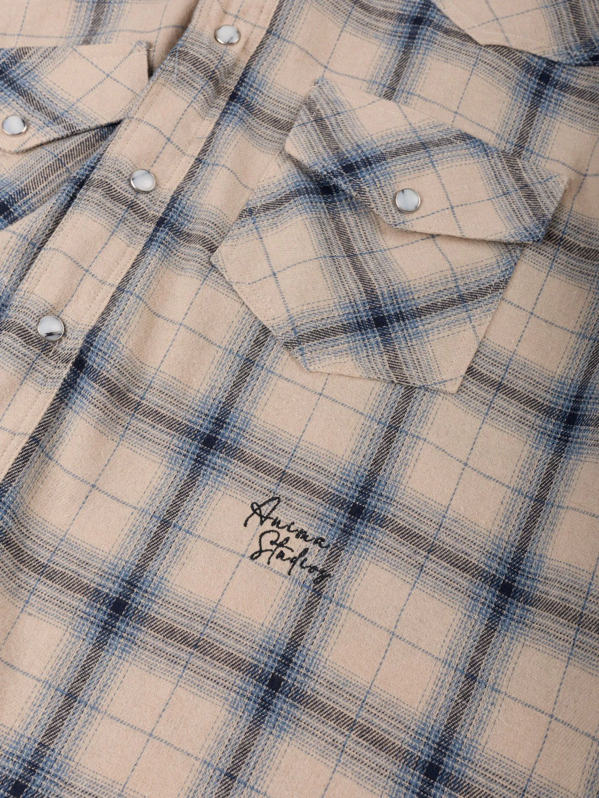 Western Flannel Overshirt Beige Anima Studios, dettaglio del carré western