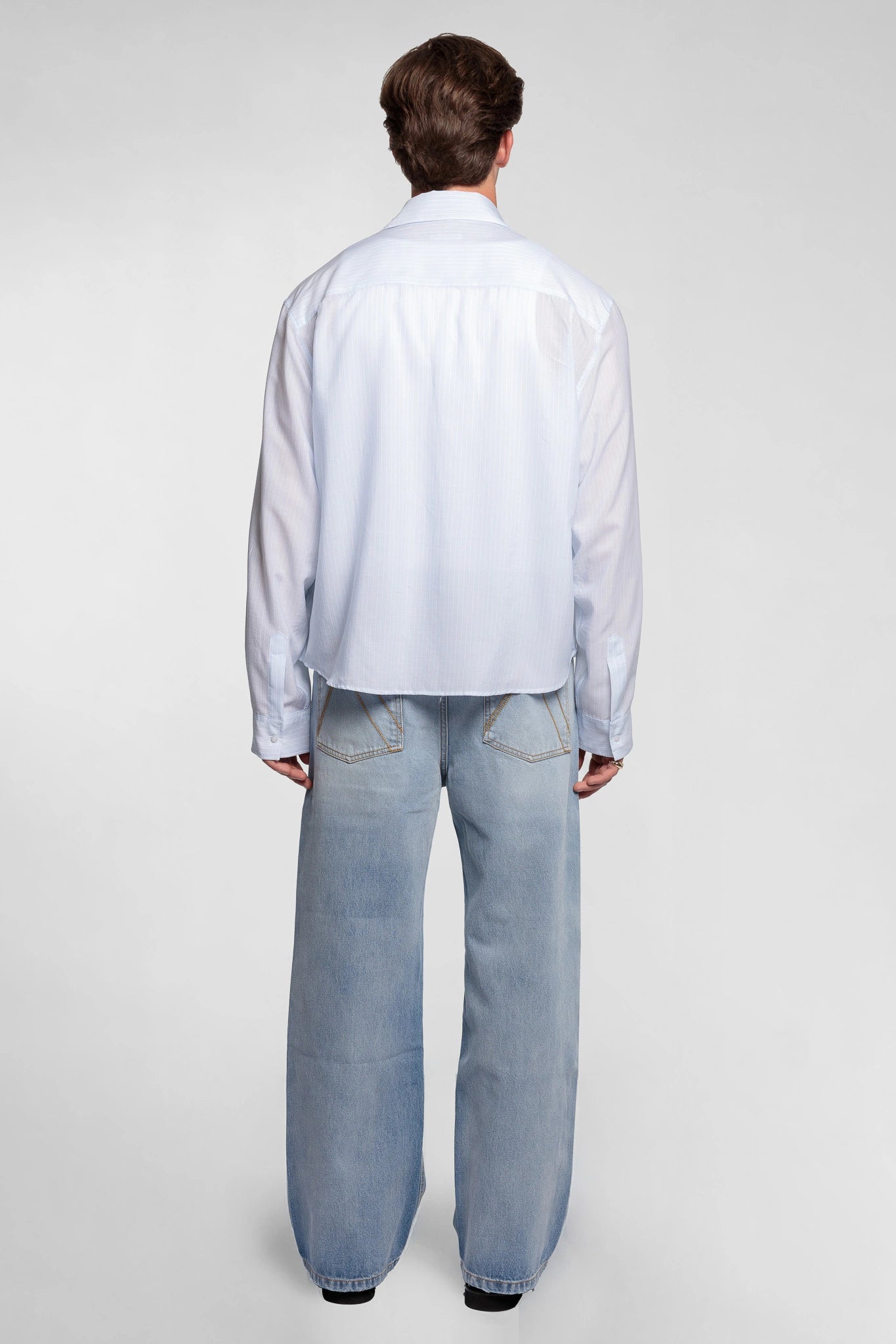 Blue Cropped Shirt White Stripes